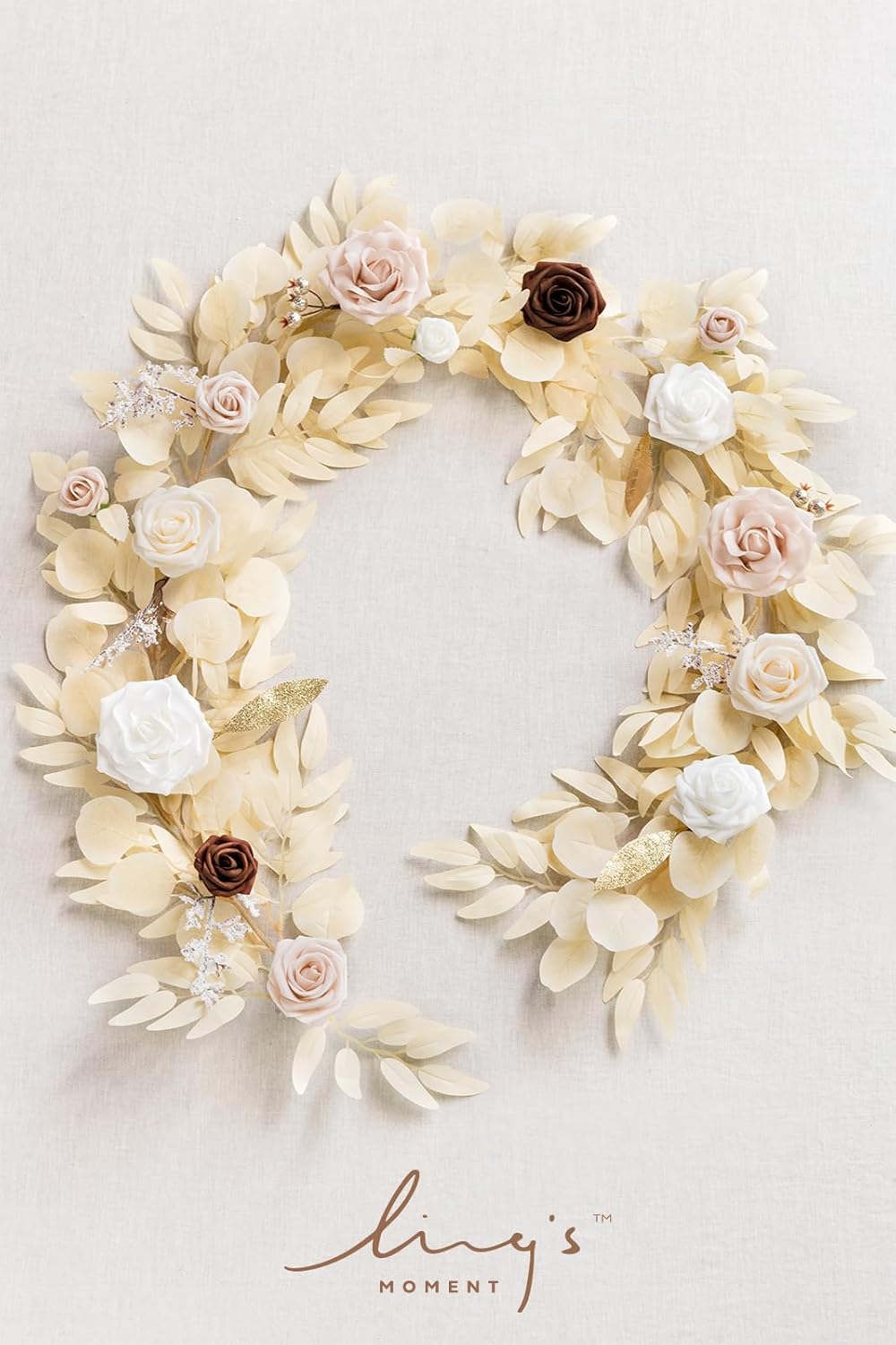 Ling's moment 5FT Artificial Flower Garland Fake Rose Eucalyptus Garland Arch Flowers Vine for Wedding Party Backdrop Home Table Centerpieces Decorations