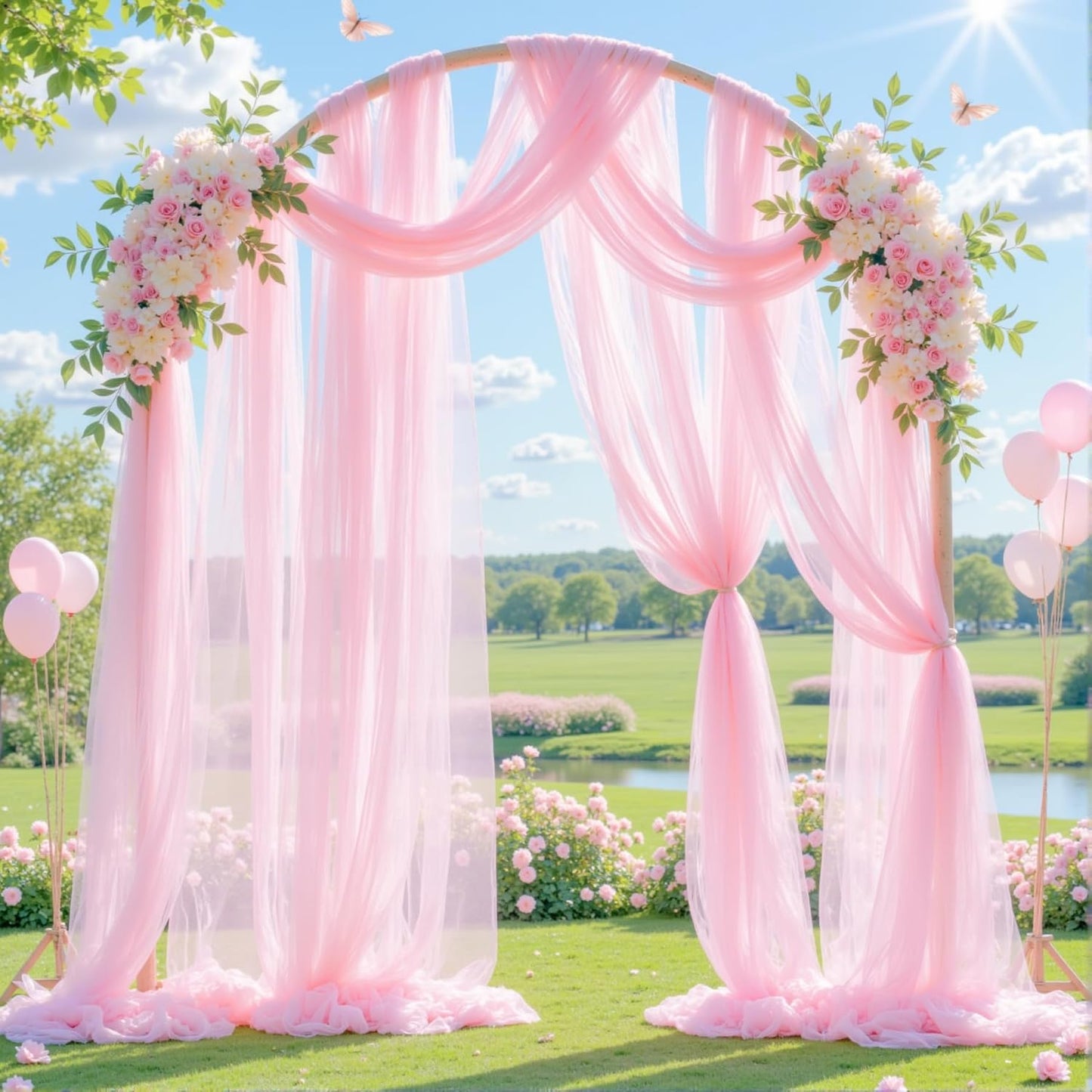 Wedding Arch Draping Fabric Backdrop 1 Panel 30" x 19Ft Pink Drapes Curtains for Wedding Reception Sheer Tulle Backdrop Curtain for Ceremony Birthday Party Baby Shower Arbor Ceiling Decorations