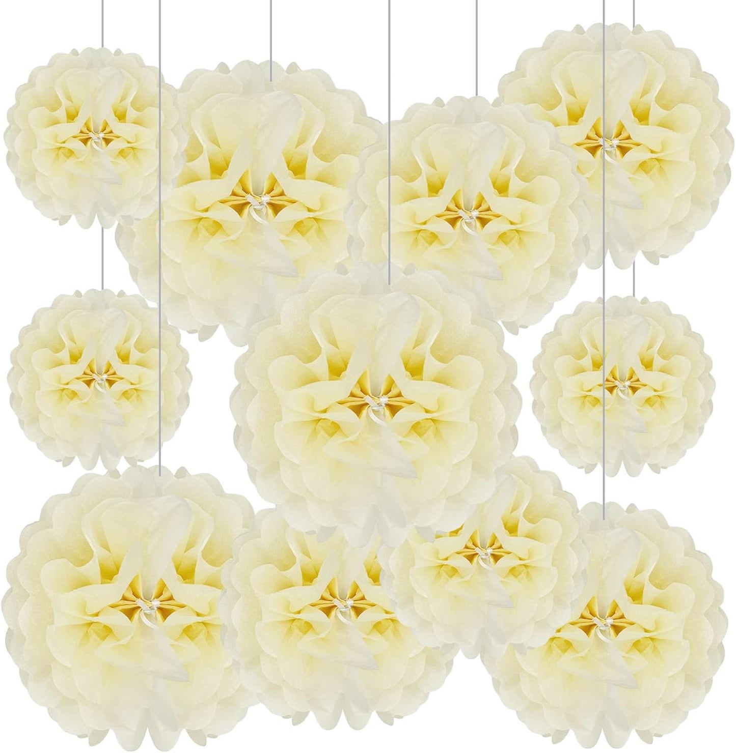 Tissue Paper Pom Poms, Ivory Tissue Paper Flowers, Hanging Flower Balls for Weddings Fiesta Parties Birthday Baby Showers Classroom Bridal Shower Decoration (20Piece Set-6/10/12/14Inch)