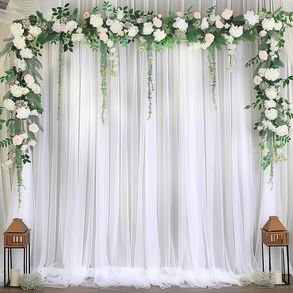20ft X 10ft White Tulle Backdrop Curtain for Parites, Sheer Backdrop Curtains Fabric Drapes for Wedding Ceremony Arch Party Stage Decorations