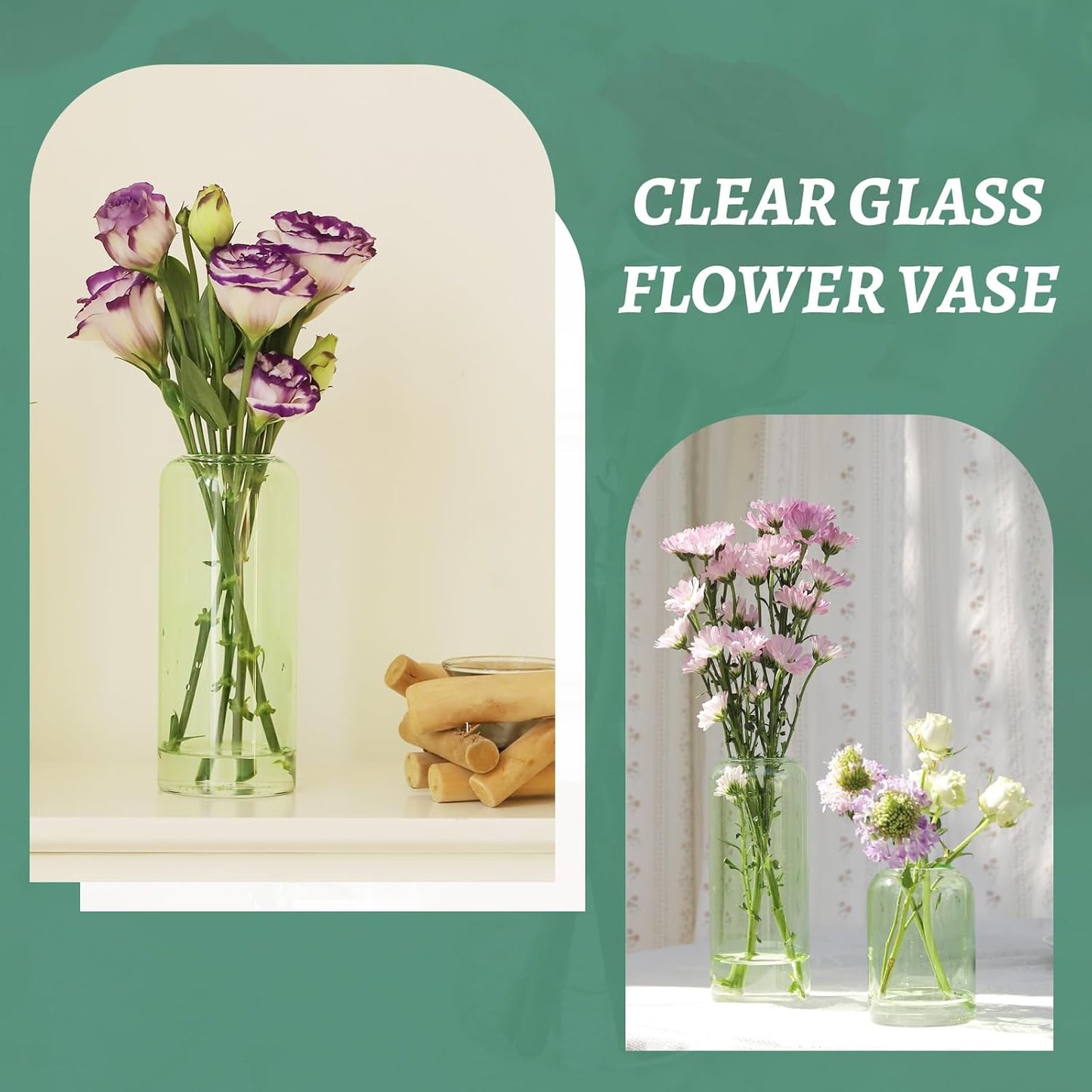 24Pcs Bud Vases Set, Glass Flower Vase for Centerpieces, Small Vases for Flowers, Decor Centerpiece for Bathroom, Decorative Vases for House Warming(Green)