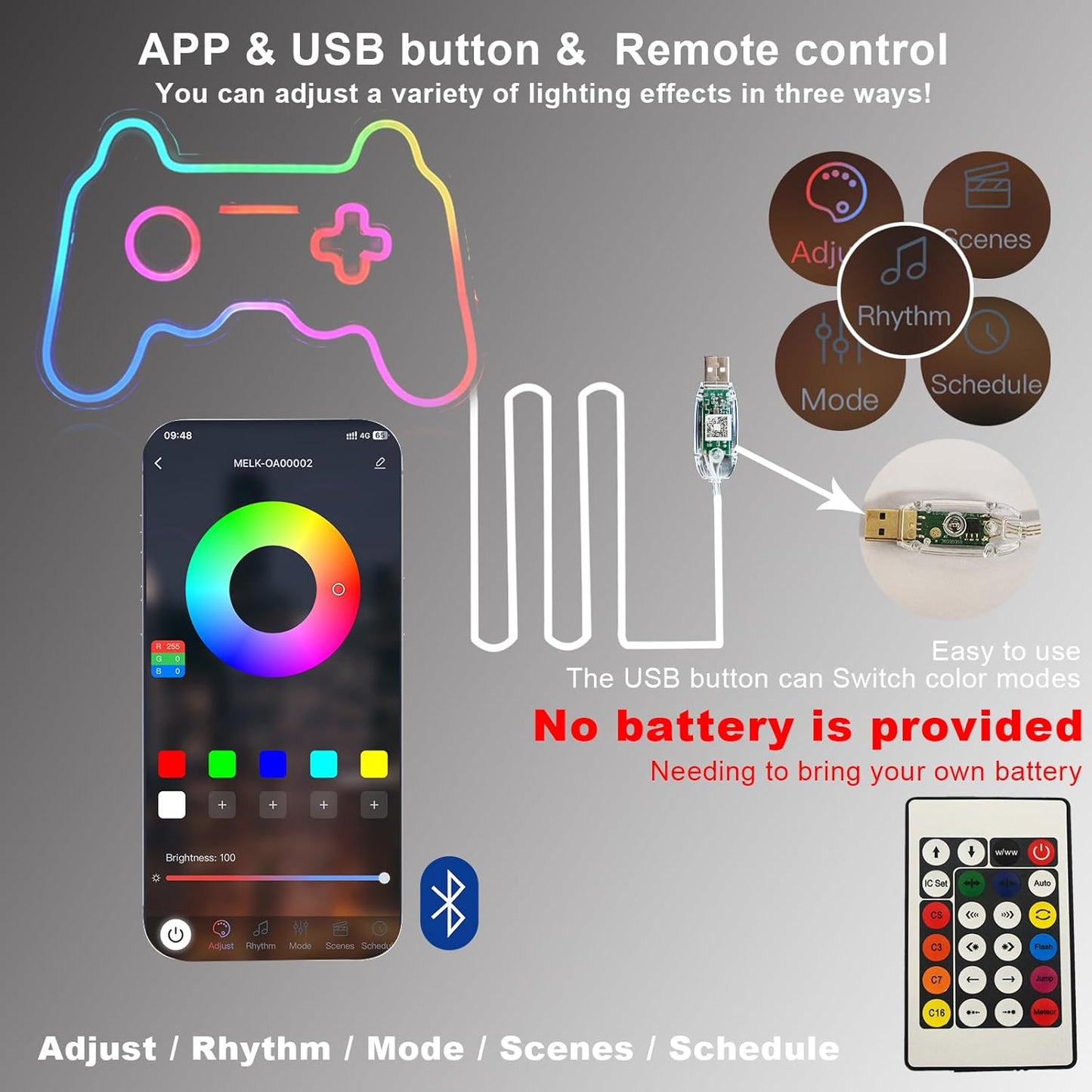 Ineonlife Gamer Neon Sign, Dream Colorful Game Controller Neon Light for Wall, Game Room Decor, USB Powered Gaming Neon Signs with Remote Control Gift for Boys Bedroom