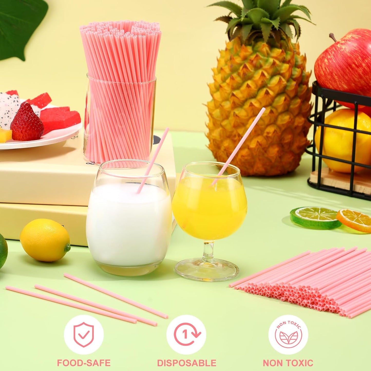 6000 Count Coffee Cocktail Stirrers Straws Disposable Plastic Sip Stir Sticks Cocktail Drink Stirrers Sticks Cups Straws for Bars Juice Drinking(Pink,5 Inch)