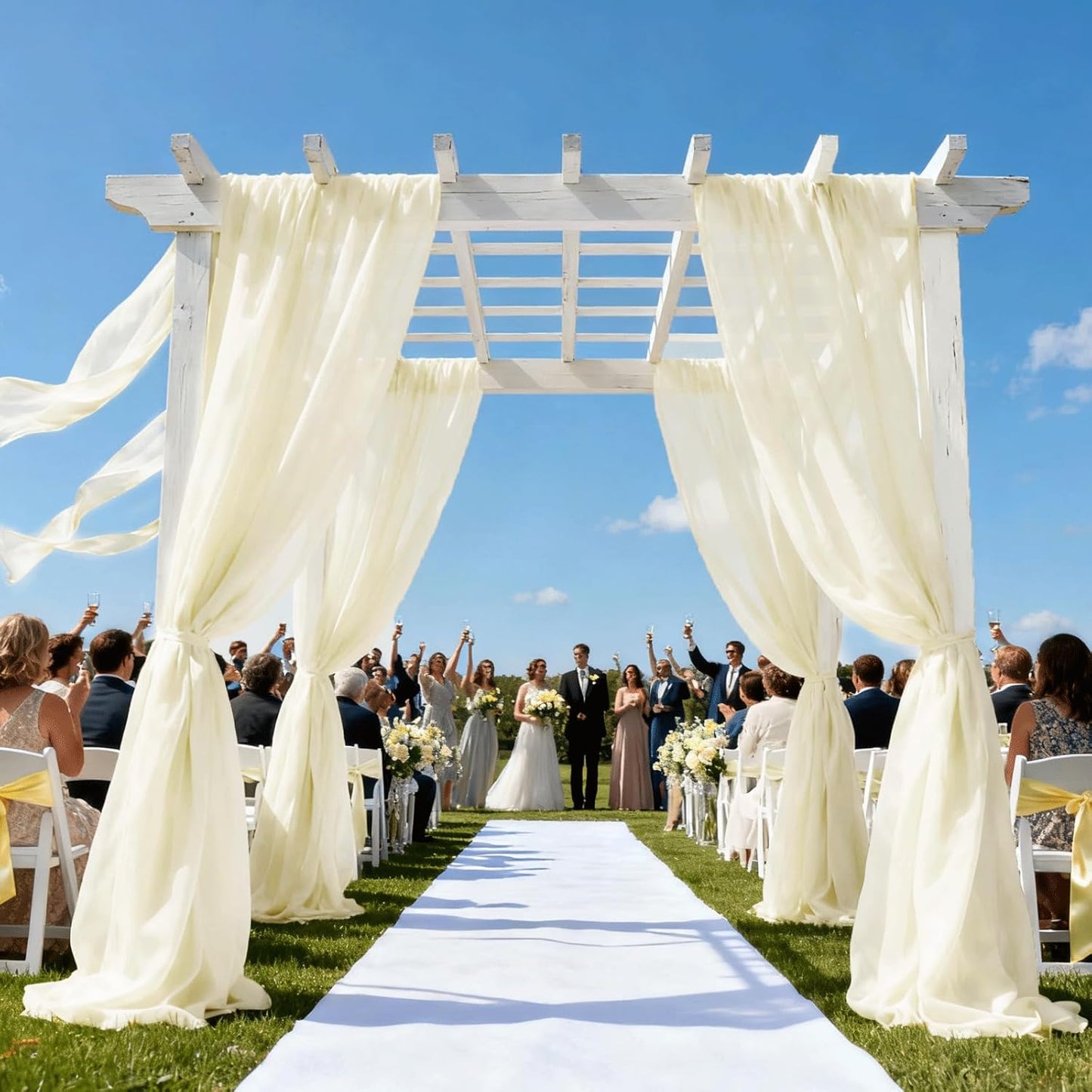 Wedding Arch Draping Fabric 29" x 18 FT Light Yellow Sheer Chiffon Outdoor Curtain Drapes for Wedding Birthday Party Ceremony Decor(1 Panel, Light Yellow)