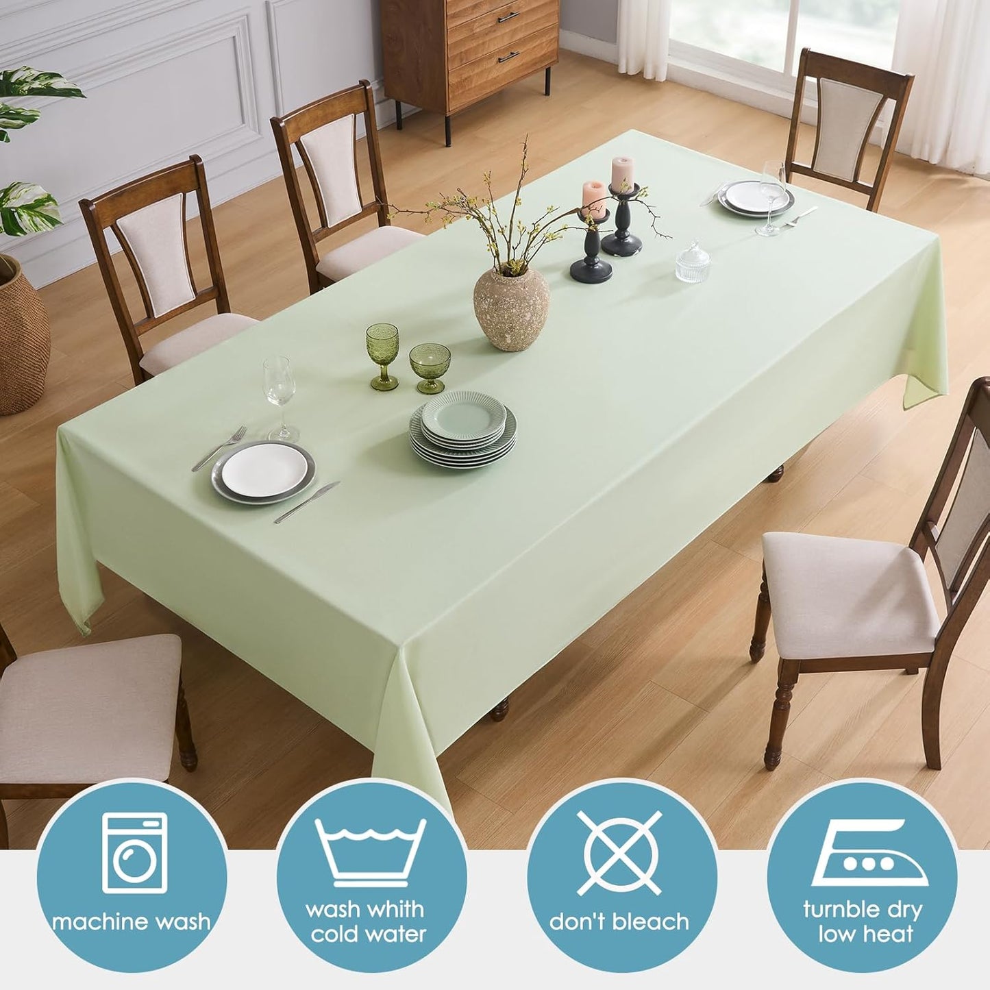 VidaFete Tablecloth 2 Pck 90 * 156inch Rectangle Table Cloth Polyester, Stain Wrinkle Resistant Polyester Dining Table Cover for Kitchen Dinning Party Wedding Rectangular Buffet Decoration(Sagegreen)