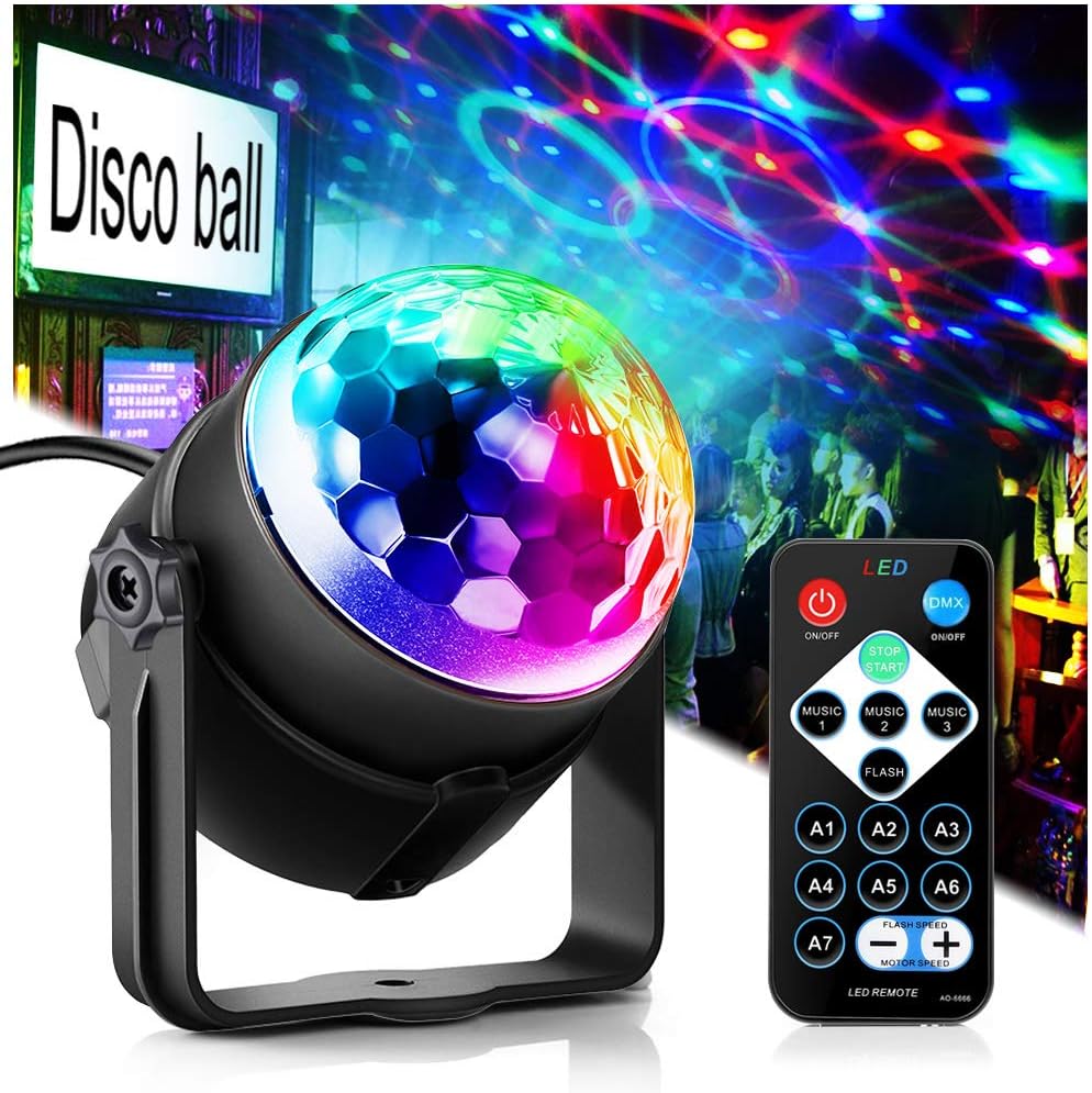 Party Disco Ball Dj Dance Lights Disco Strobe Rave Sound Activated Projector Effect Stage Light Remote Control for Birthday Xmas Wedding Bar Kids Christmas Glow Party