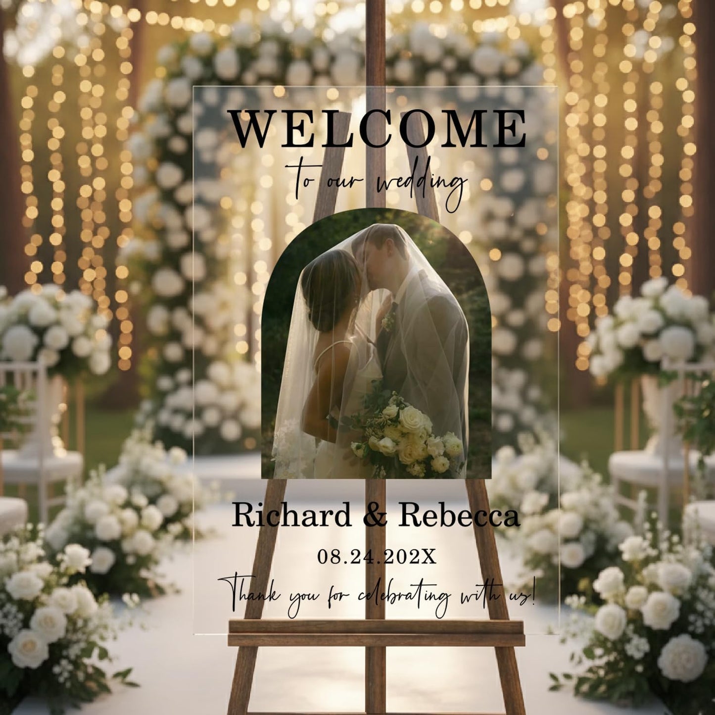 Personalized Wedding Photo Acrylic Welcome Sign – Custom Picture Board with Bride & Groom Names, Elegant Acrylic Wedding Reception Entrance or Ceremony Decoration, Indoor & Outdoor Keepsake Gift #8