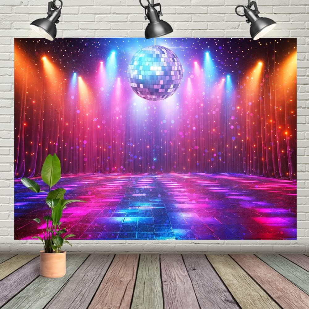 Disco Decorations Backdrop, Retro Glow Party 70s 80s 90s Theme Stage Dance Background Disco Party Decoration, Polyester Banner PartyBackdrop for Birthday Prom Portrait Photo Props 6x4ft