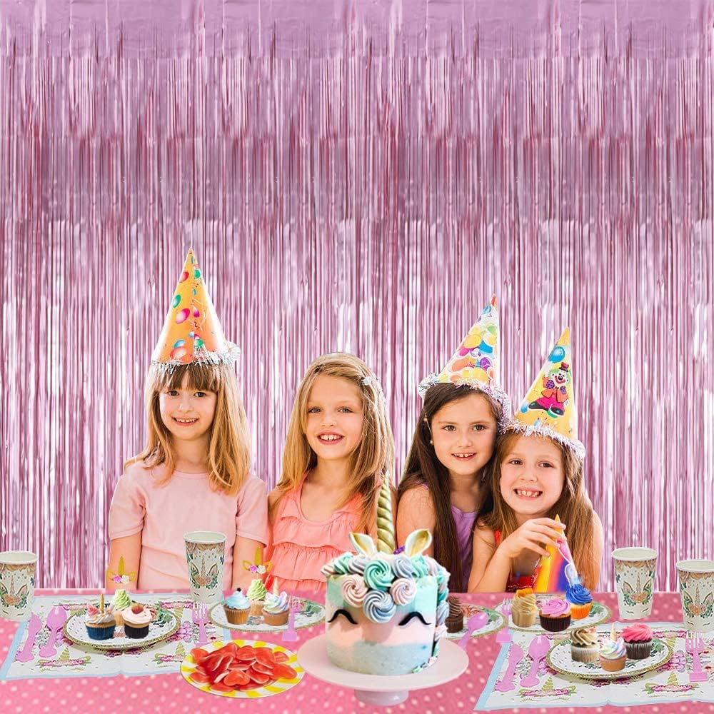 3Pcs Pink Metallic Tinsel Foil Fringe Curtains,3.28ft x 6.56ft Pink Photo Booth Backdrop Streamer Curtain,Photo Booth Props,Ideal Bachelorette Party Supplies,Birthday, Christmas,New Year Decorations