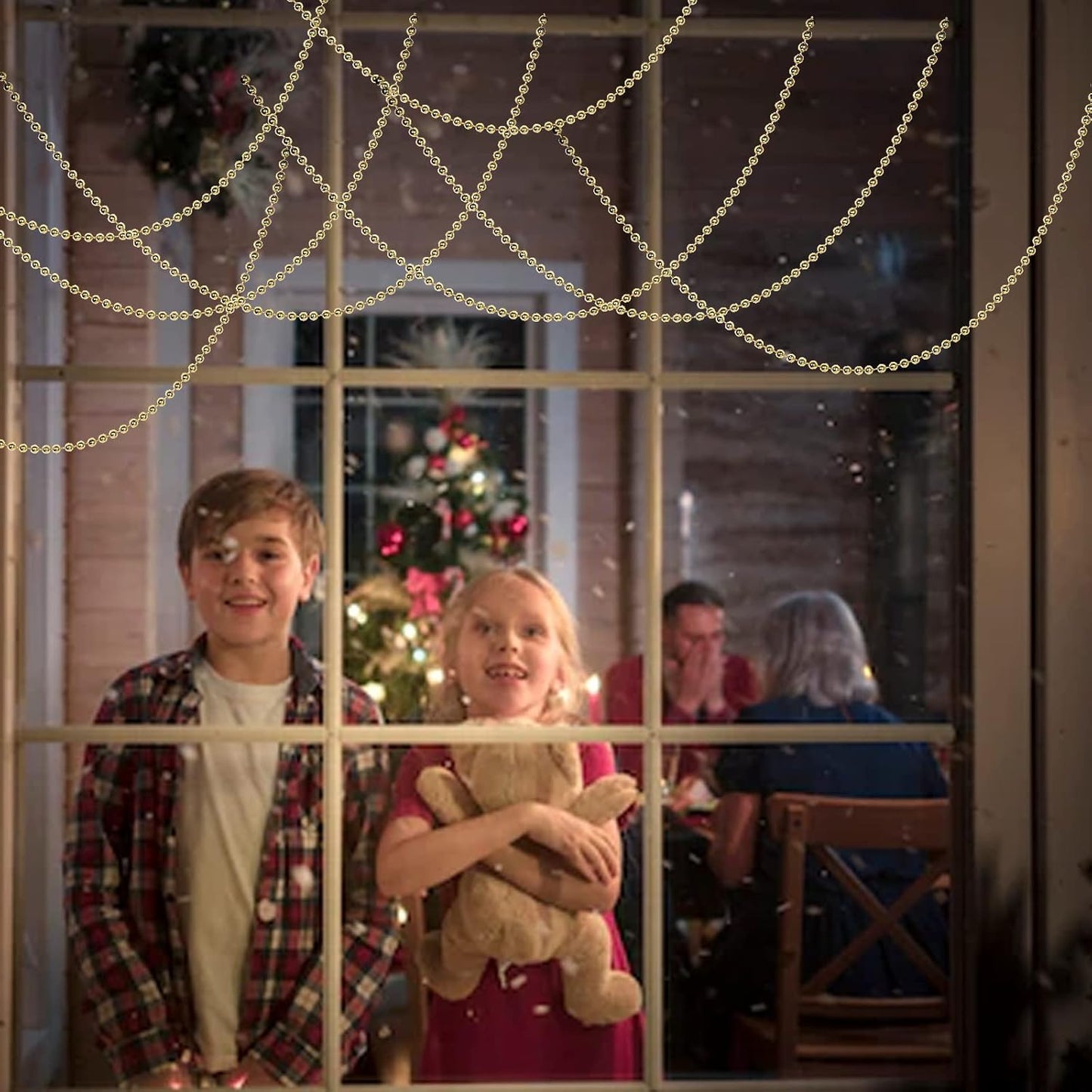 Faux Gold Pearl Beads Garland - 6mm Christmas Tree Beads 22 Yards Spool Pearl String Roll for Wedding Party Christmas Tree Decoration