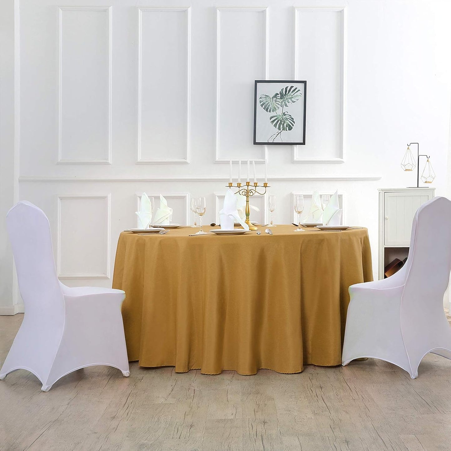 108 inch Round Tablecloth Washable Polyester Table Cloth Decorative Table Cover for Wedding Party Dining Banquet（108 inch,Gold）