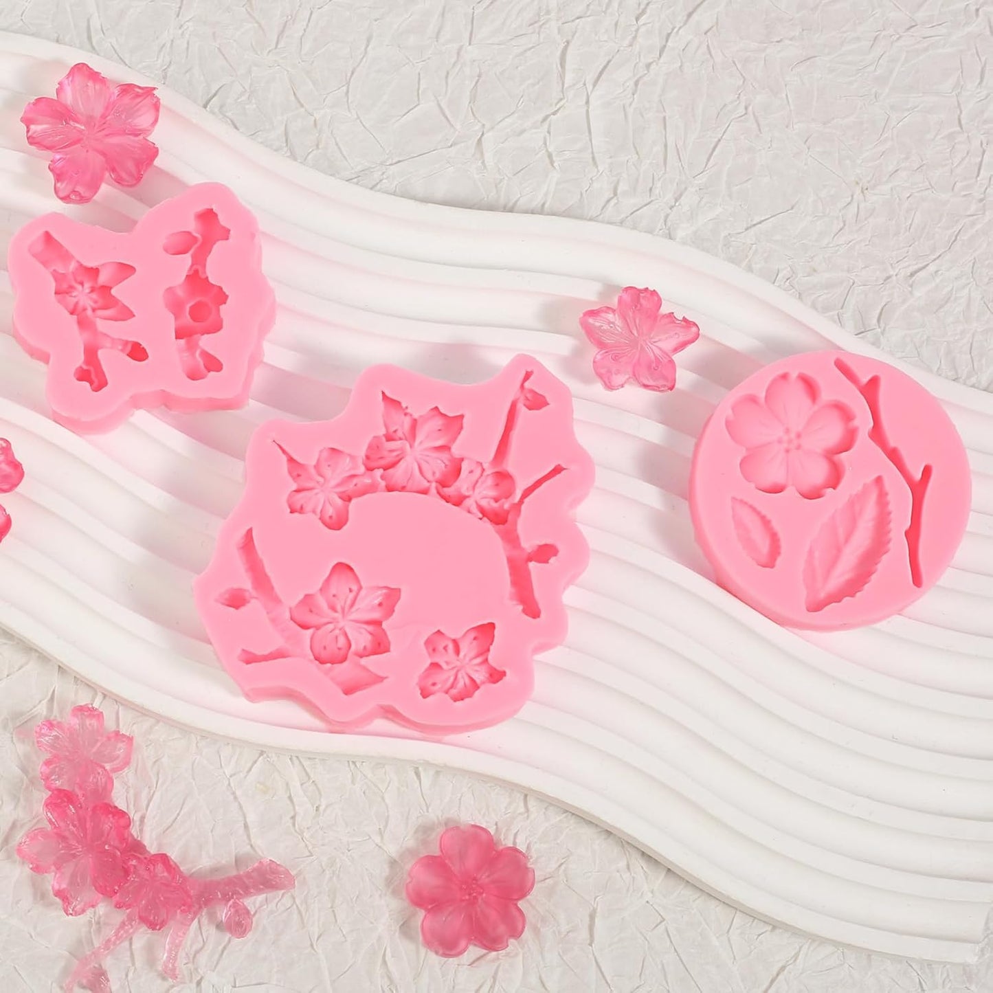 4 Pcs Plum Blossom Fondant Molds, Flower Chocolate Silicone Mold, for Wedding Cake Decoration Cupcake Topper Dessert Table Biscuit Candy Resin Clay Modeling, Reusable Kitchen Baking Mold