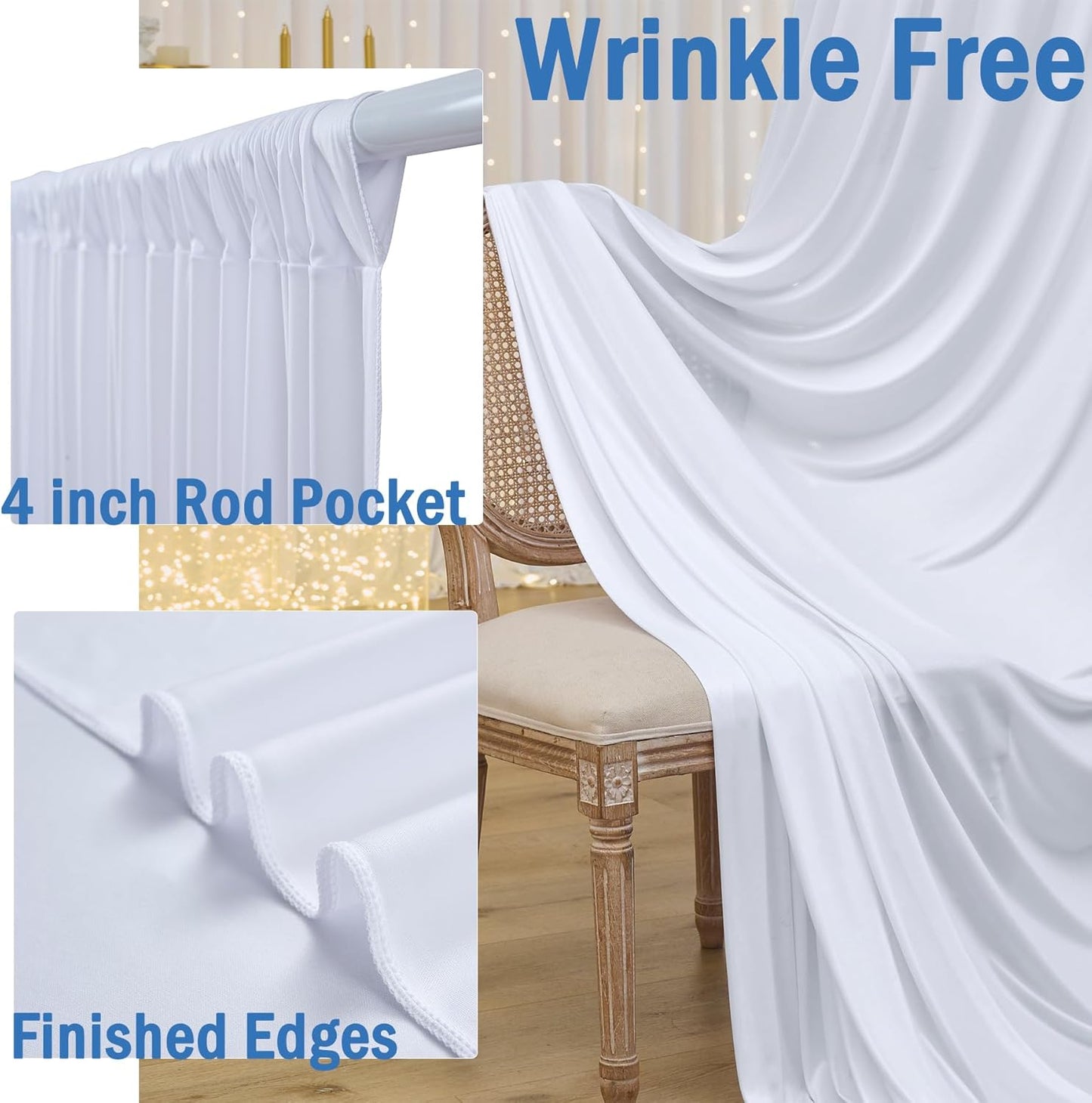 30ftx10ft Wrinkle Free White Backdrop Curtains for Party Background, 6 Panels 5x10ft Silky Polyester Photo Backdrop Drapes Back Drop Cloth for Wedding Birthday Photography Baby Shower Decor