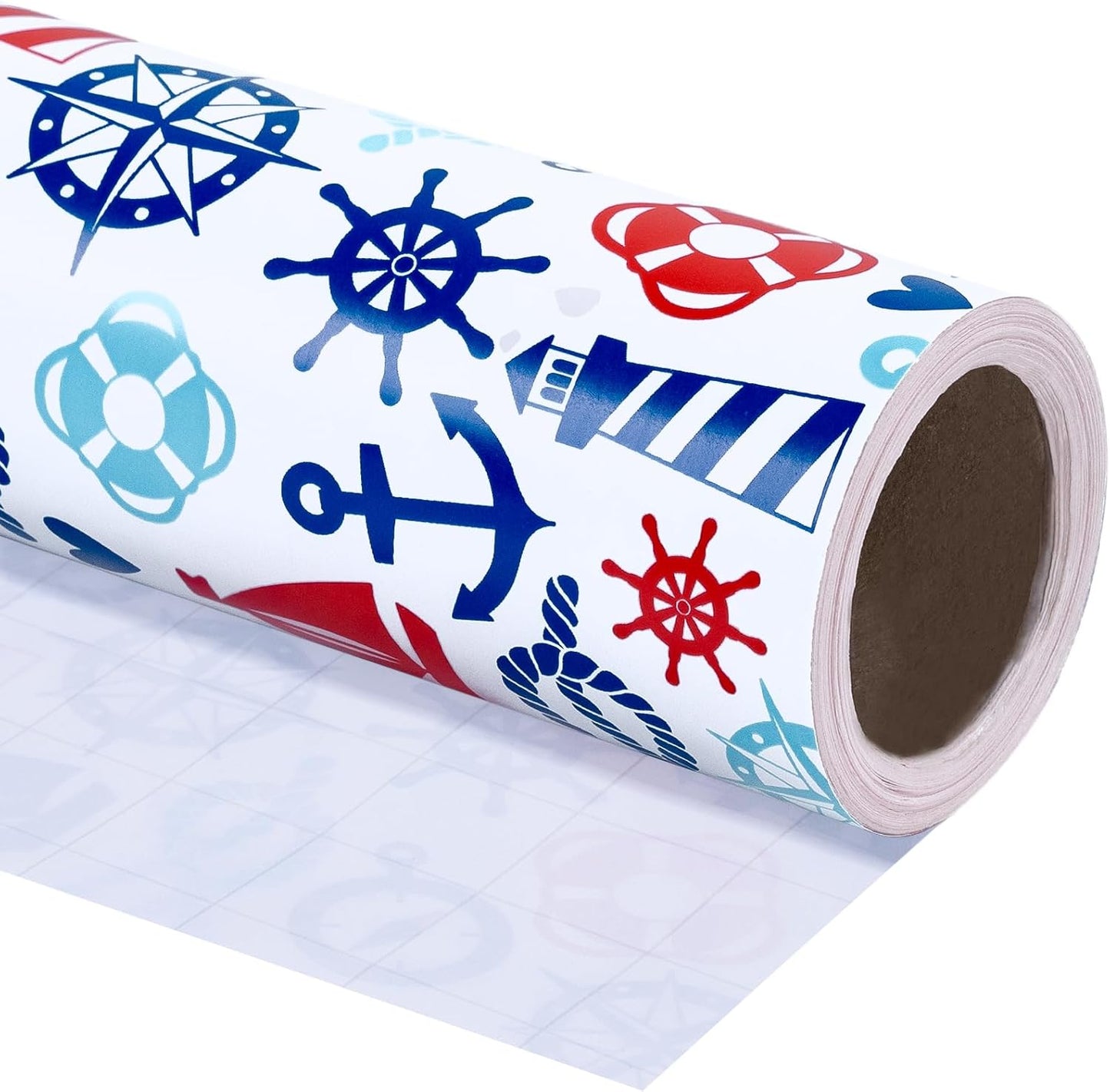 WRAPAHOLIC Nautical Anchors Wrapping Paper Roll - 17 Inch x 33 Feet - Nautical Element Anchor Design Perfect for Birthday, Nautical Beach Decoration, Baby Shower
