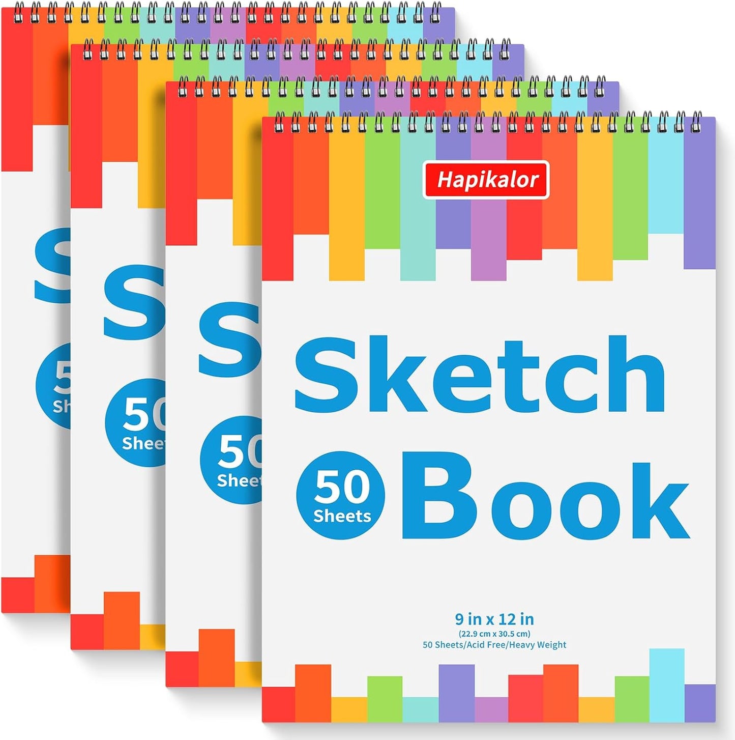 9" x 12" Sketch Book, 4-Pack 50 Sheets Spiral Bound Art Sketchbook, Acid Free Artist Drawing Paper Pad for Kids Adults, Party Art Supplies, Ideal Gifts for 8 9 10 11 12 13 14 Year Old Girl