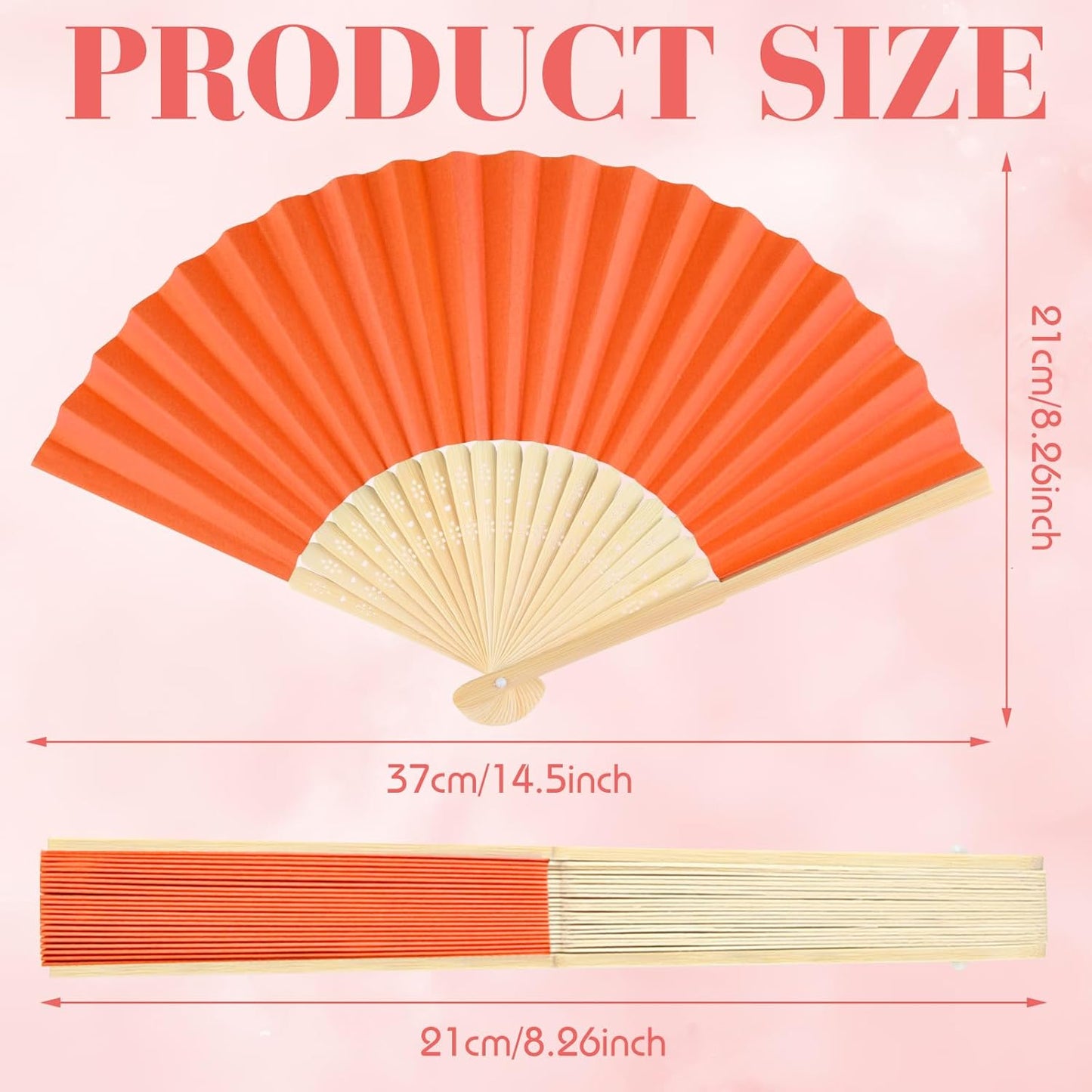 12 Pieces Orange Hand Held Bamboo Folding Fans Paper Fans Handheld for Women Foldable Girls Wedding DIY Decoration Church Home Party Favors Summer