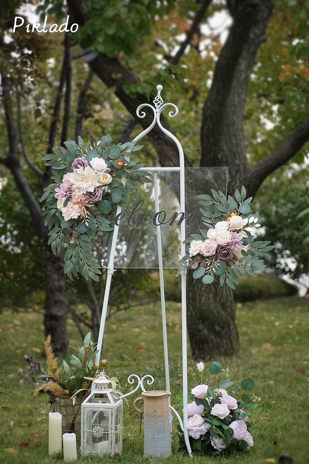 Faux Flower Swag Set of 2 for Wedding Welcome Signs Floral Swag Wedding Reception Ceremony Signs Decor (Champagne)