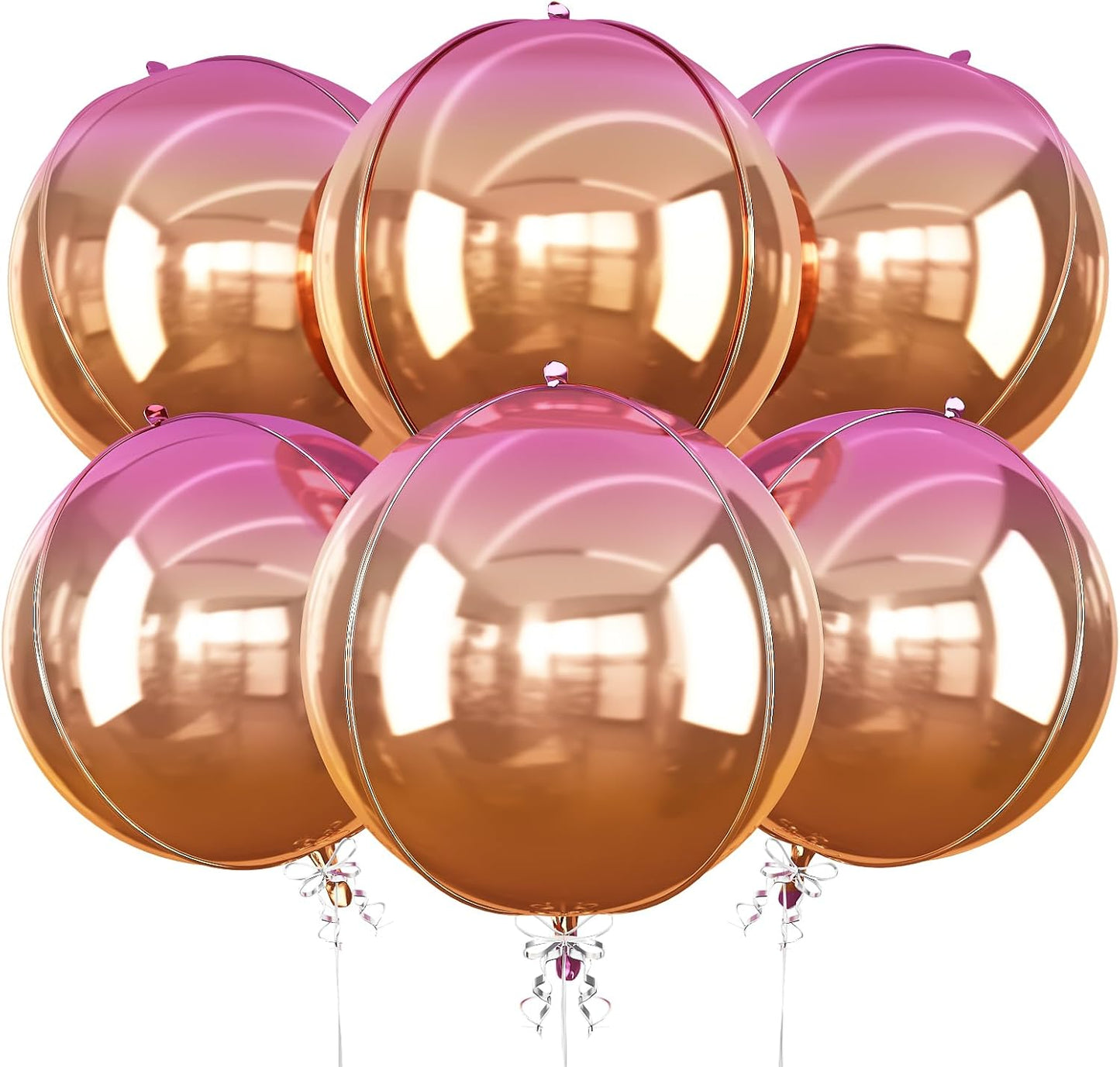 6Pcs Gradient Orange Round Foil Balloons, 22" Large Helium Ball Balloon, Metallic Orange Mylar Balloon for Birthday Graduation Wedding Halloween Disco Prom Tropical Party Decorations