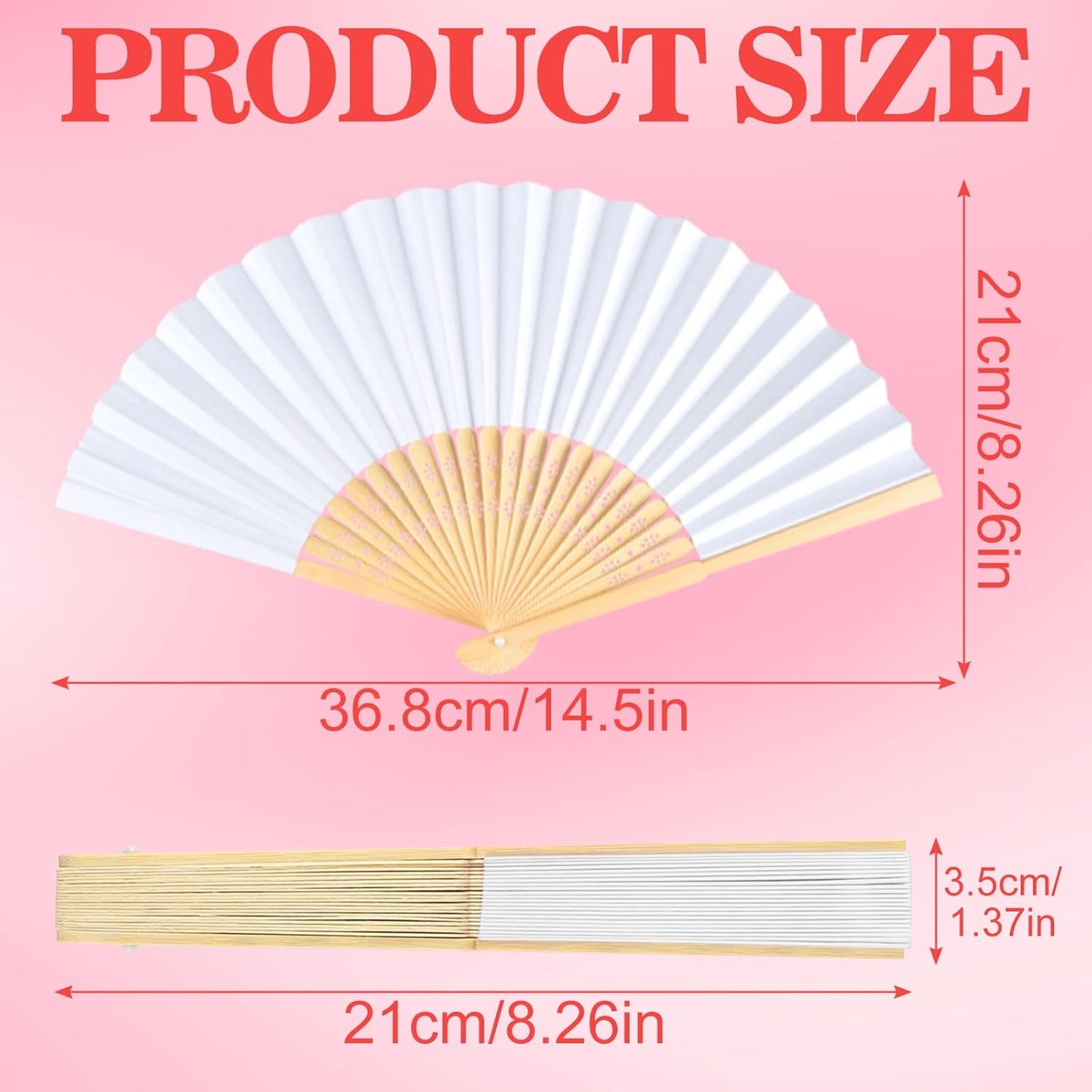 NEBURORA 6Pcs White Handheld Paper Fans 8.3 Inch Hand Held Bamboo Fans Foldable for Wedding Decoration Outdoor Party Favors DIY Decoration Dancing Photography Props