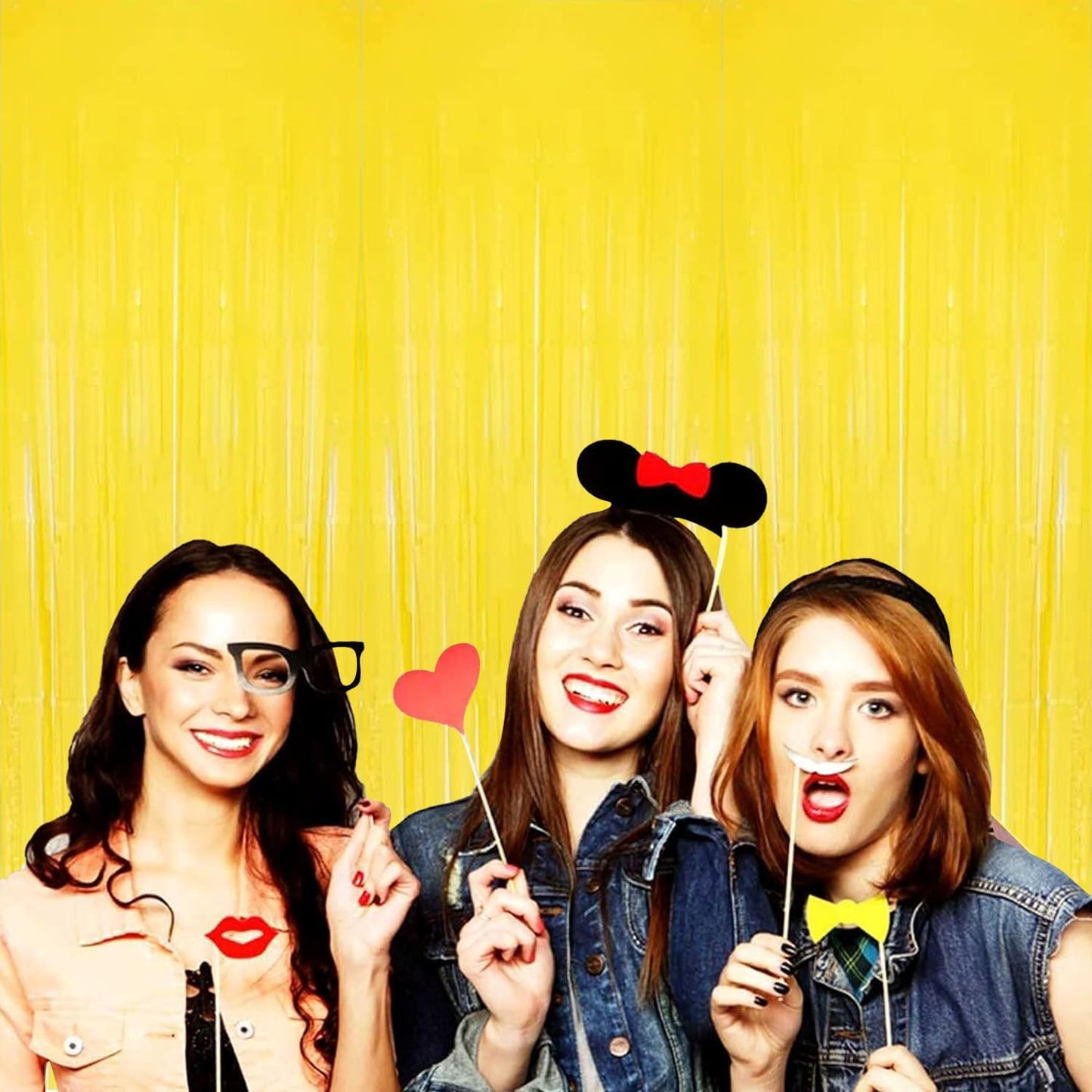 4P Metallic Foil Fringe Tinsel Streamer Banner Table Skirts for Rectangle Tables Backdrop Garland Curtains for Parade Floats Wedding Graduation Anniversary Birthday Parties Decoration (Makaron Yellow)