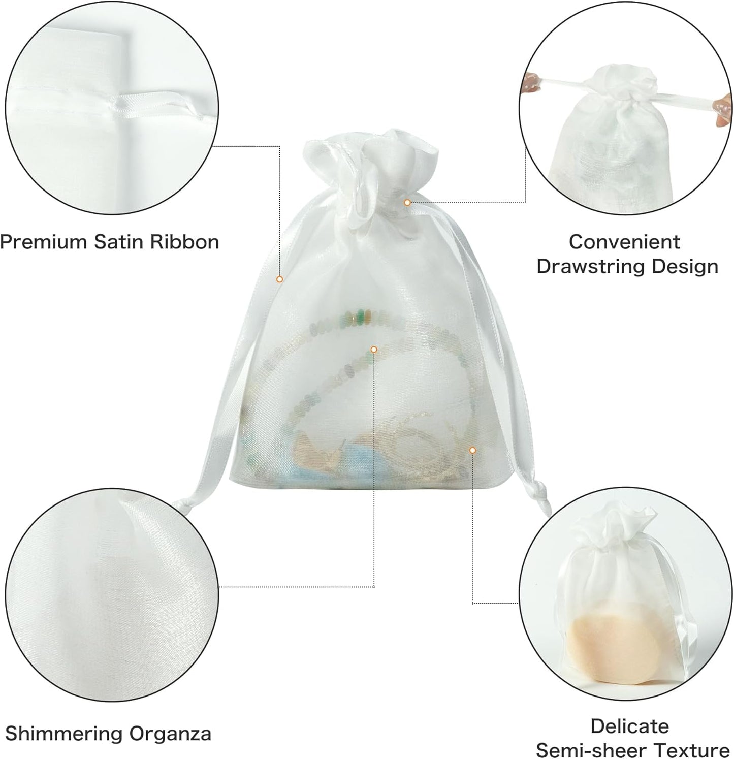 QIANF 20 Pcs White Small Organza Bags 3X4 inch for Wedding Favors with Drawstring, Mini Mesh Gift Bags Jewelry Pouch for Candy Bridal Shower Party Favor Baby Shower Christmas