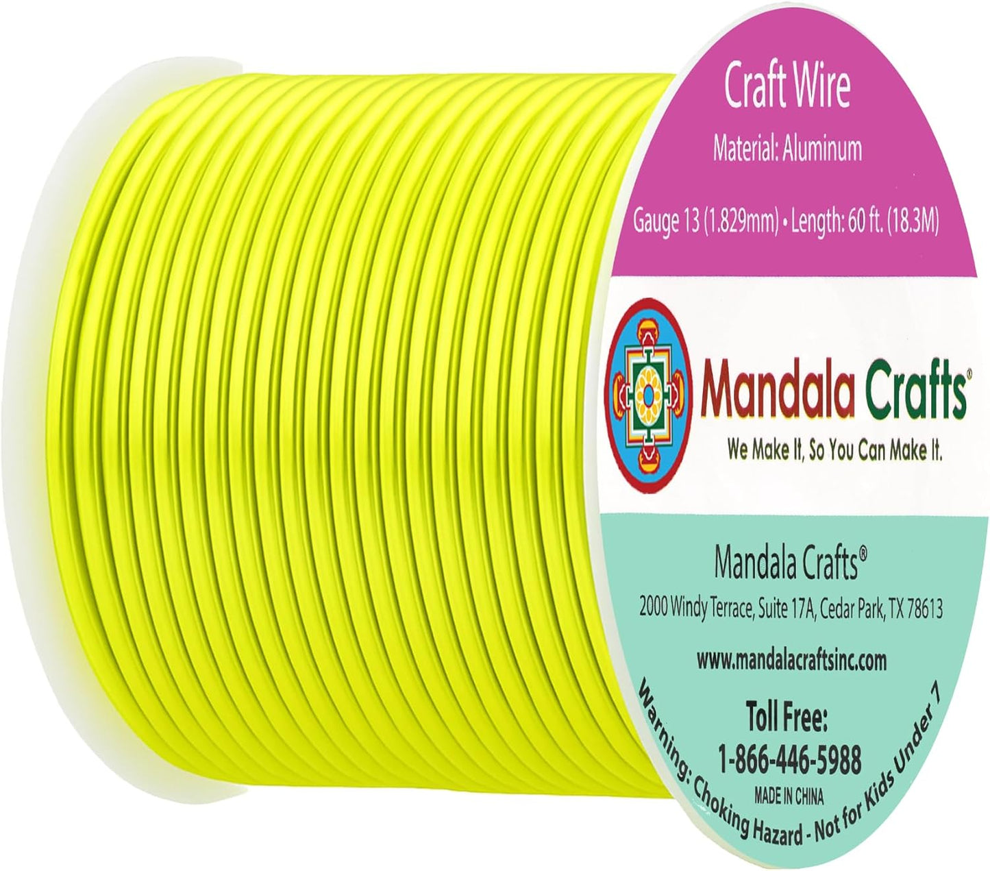 Mandala Crafts 13 Gauge Anodized Aluminum Craft Wire for Jewelry Making - 60 FT Colored Flexible Yellow Green Wire - Bendable for Bonsai Armature Crafting Sculpting