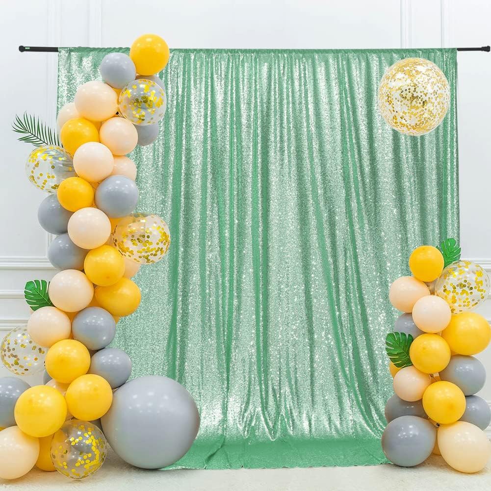 Eternal Beauty Mint Green Sequin Backdrop, 10x10 Ft Glitter Background Curtains for Shimmer Photography Party Wedding Birthday Back Drop Decor