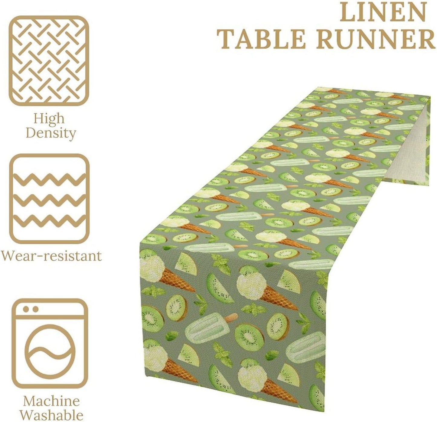 Summer Ice Cream Popsicles Table Runner, Watercolor Green Kiwi Seasonal Fruit Sweet Dessert Dinner Runner for Party Holiday Home Kitchen Dining Table Decor 13"x70"
