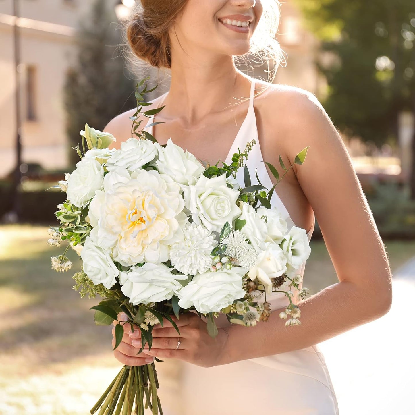 AmyHomie White Artificial Flowers Combo Silk Mix Peony Rose Hydrangea Daisy Fake Flowers w/Stem for DIY Wedding Bouquets Centerpieces Arrangements Table Decor Party Bridal Baby Shower Home Decor