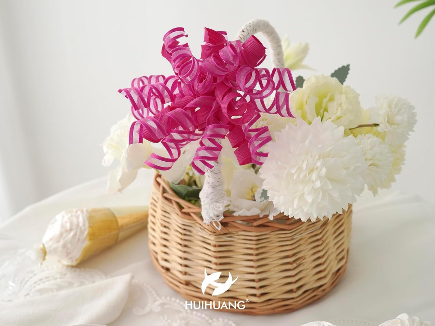 HUIHUANG Hot Pink Bows for Gift Wrapping Curly Gift Bow 5 inch x 8 Counts Self-Adhesive Ribbon Bows for Presents, Paper Bag, Party Favors, Wrapping Accessories, Holiday Wedding Decoration