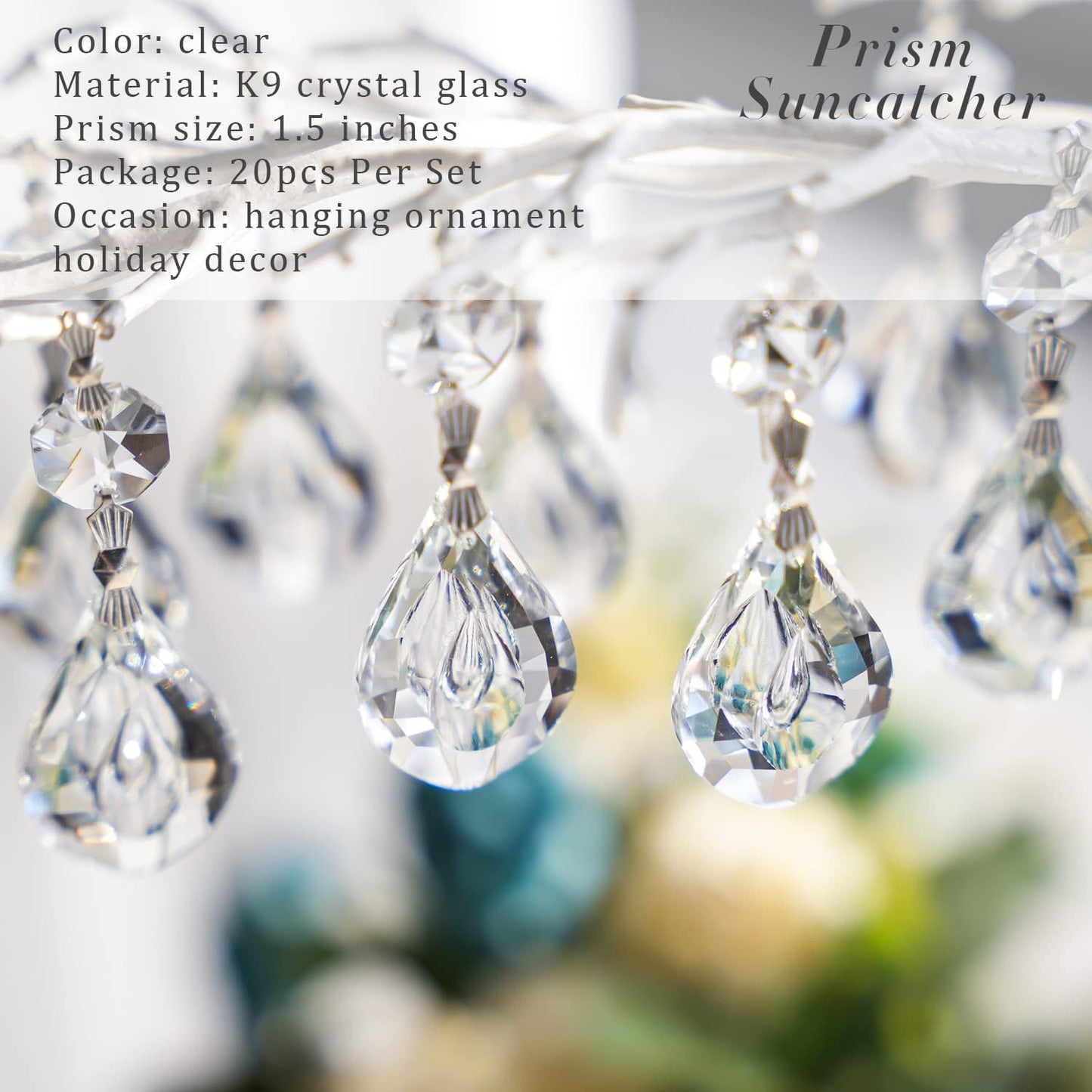 20pcs 38mm Crystal Loquat Shape Chandelier Replacement,Hanging Clear Glass Crystals for Chandelier,Crystal Prisms Beads for Wedding Home Decoration