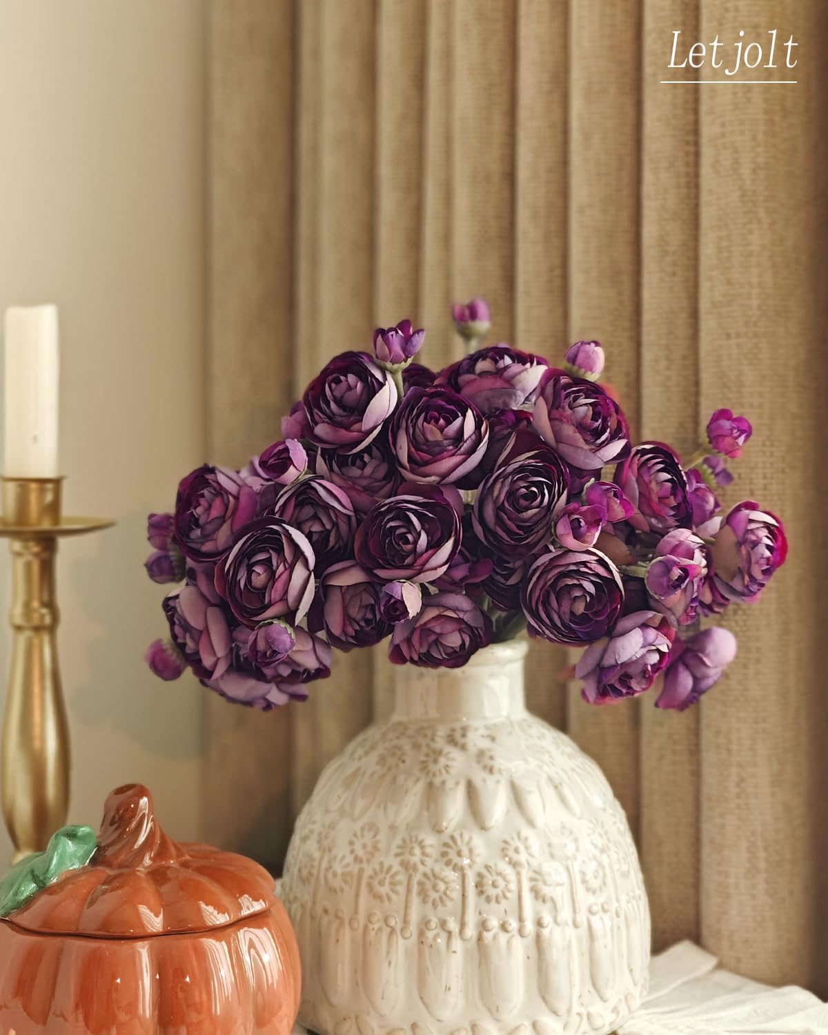 Letjolt Ranunculus Artificial Flower 18 Pcs Purple Silk Ranunculus Wedding Bouquet Engagement Centerpieces Arrangements Bridal Shower Decorations Home Decor, Purple