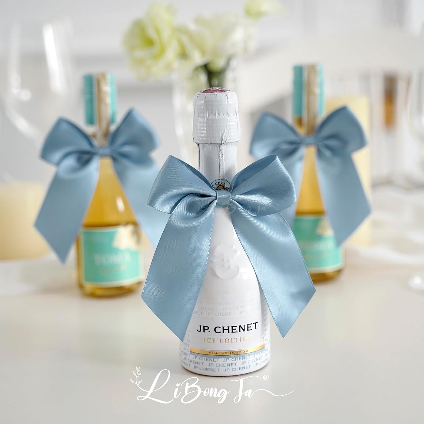 4.5" Satin Ribbon Dusty Blue Bows for Gift Wrapping, Twist Tie Bows, Cute Bows for Crafts, Party Favors, Premade Bows Pre-Tied Decorative Bows for Flower Bouquets Candy Apple Bows-24 Counts