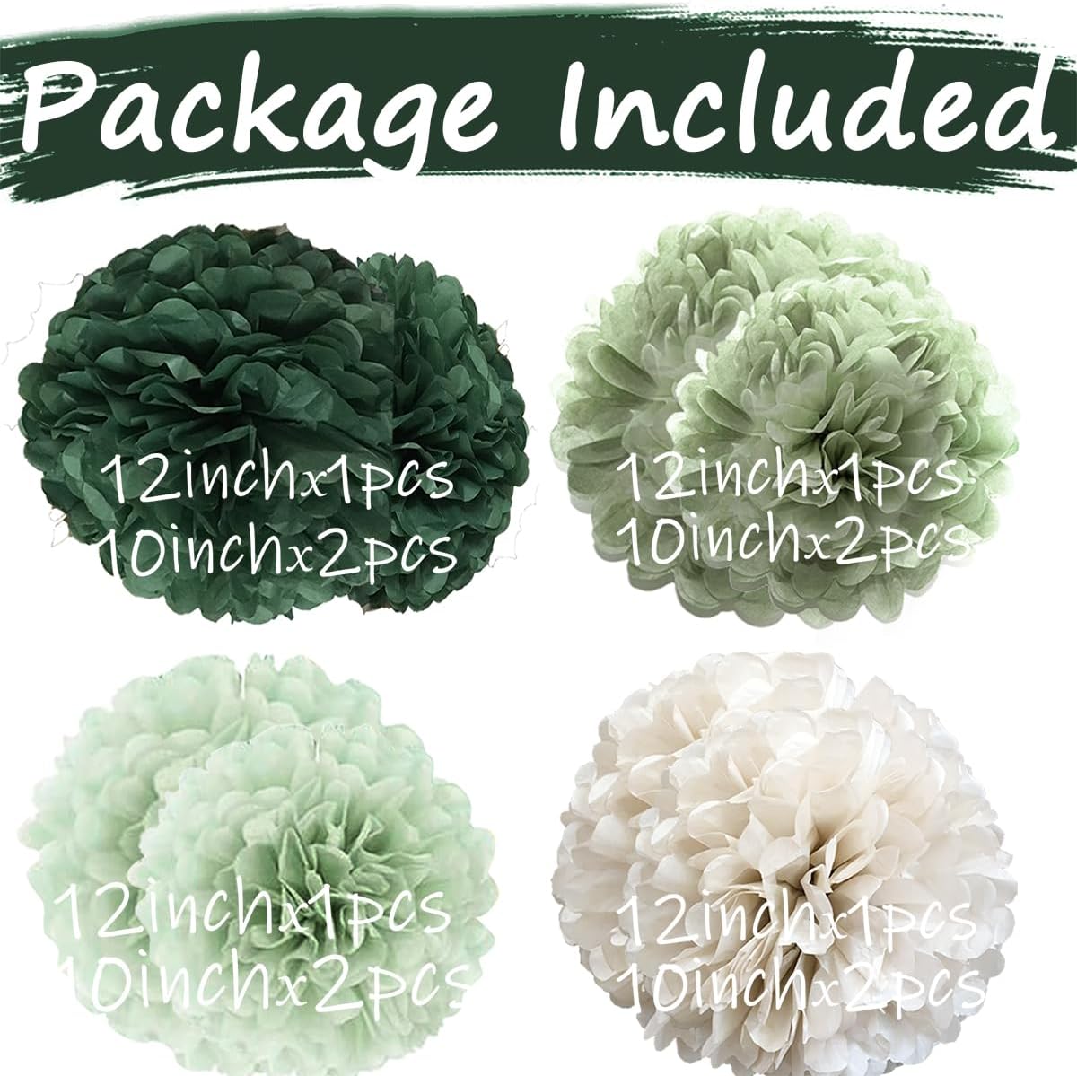 Sage Green Tissue Paper Flower Pom Poms Kit 12pieces for Wedding Bridal Shower Engagement Bachelorette Birthday Party Decorations (Boho Sage Green)