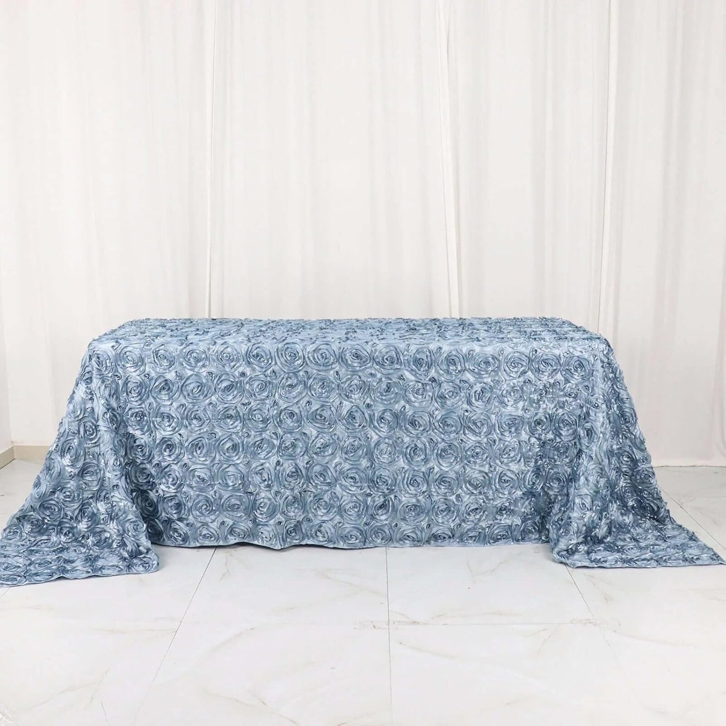 Efavormart 90"X132" Dusty Blue Grandiose 3D Rosette Satin Rectangle Tablecloth for Wedding Party Event