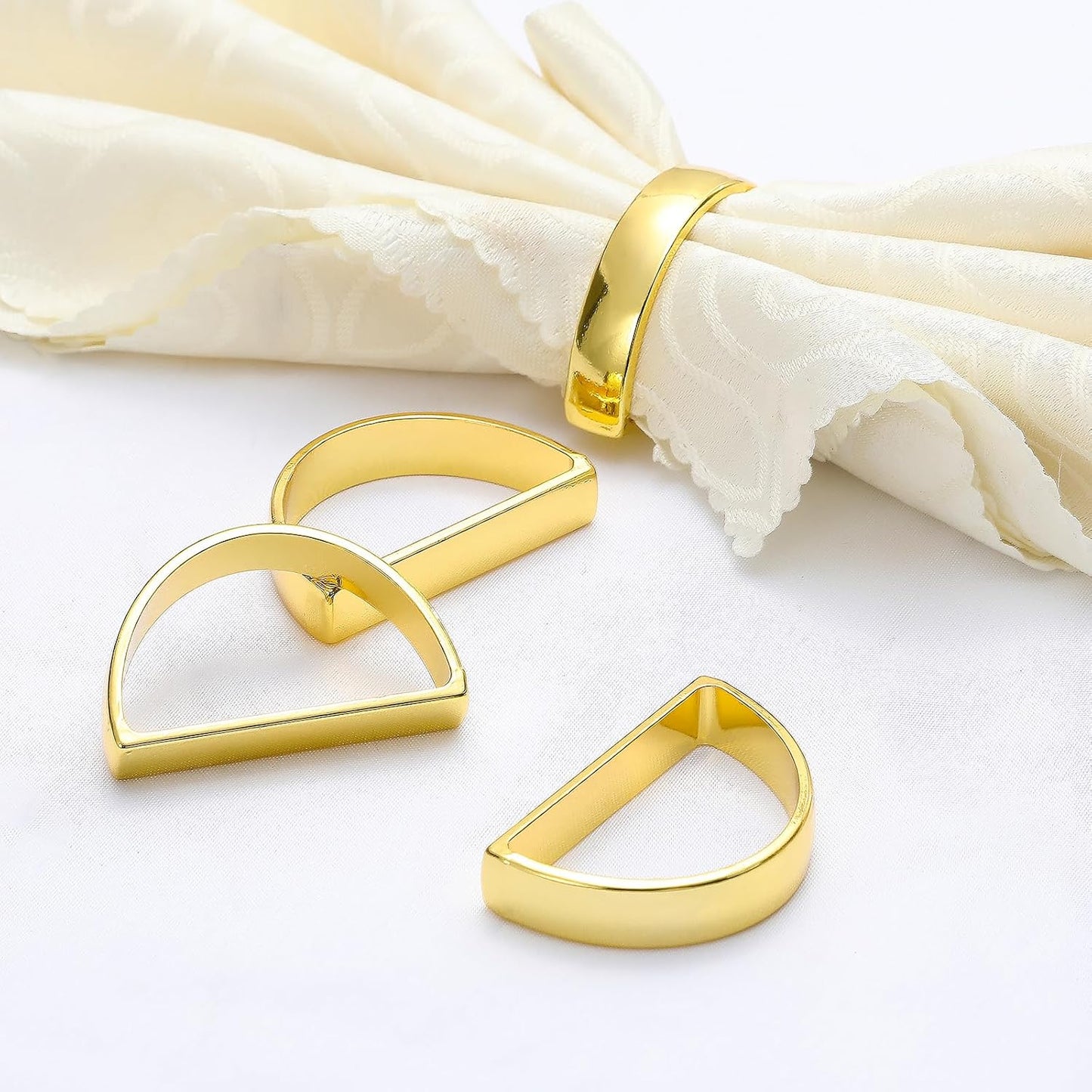 KPOSIYA Napkin Rings Set of 8, Metal Gold Napkin Rings Bulk for Table Settings, D-Shape Napkin Holders Rings for Dinner Table Decor, Easter, Fall,Thanksgiving, Christmas, Party,（Brilliant Gold 8 pcs）