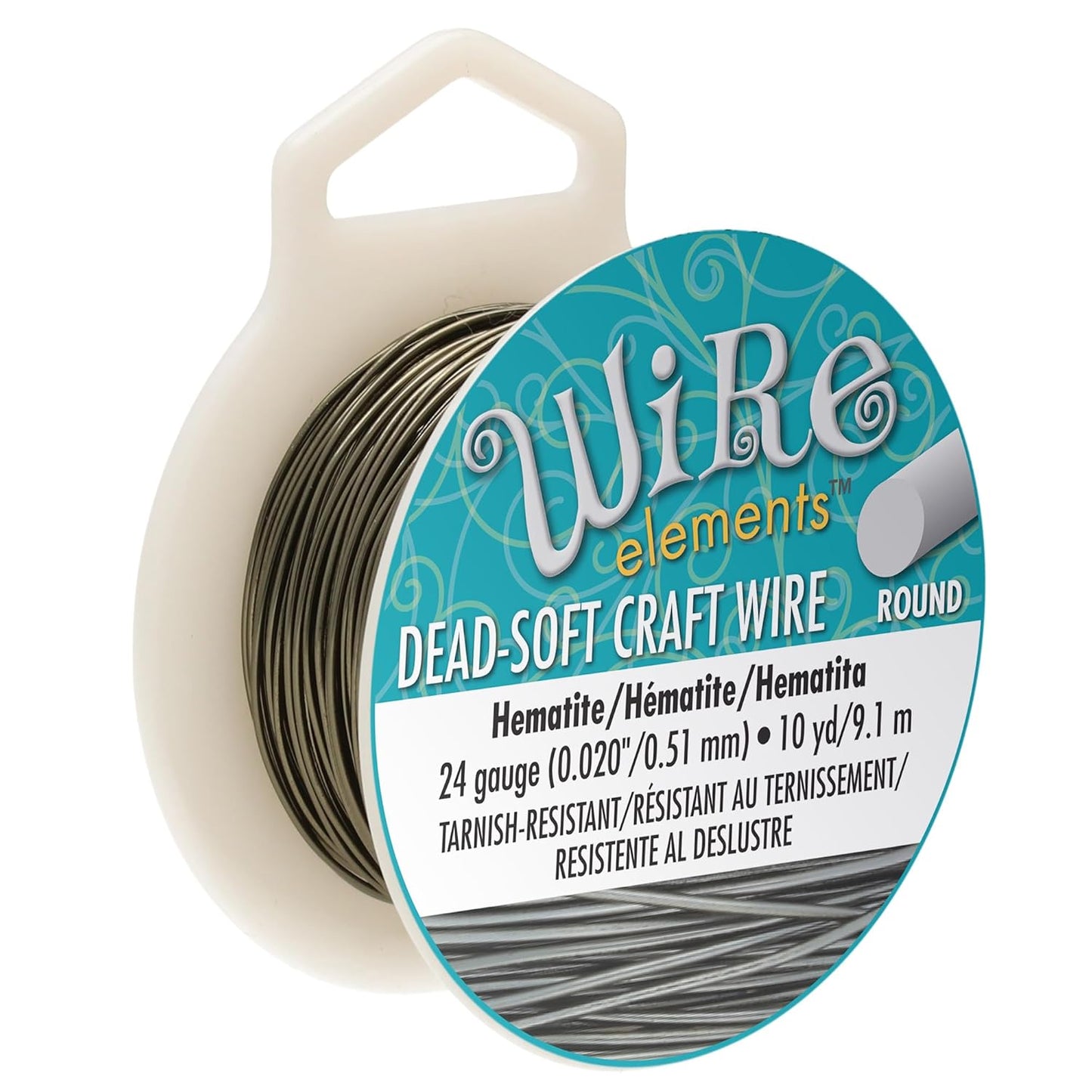 The Beadsmith Wire Elements Craft Wire – Tarnish Resistant, Soft Temper, Round, Hematite Color – 0.51mm, 24 Gauge, 10 Yard Spool – Jewelry Making, Wire Wrapping, Floral, & Other DIY Crafts