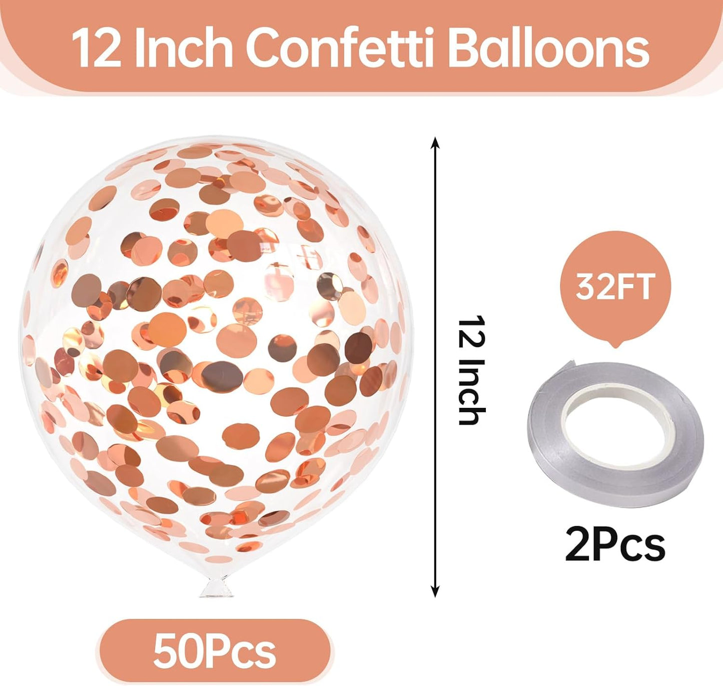 50pcs Rose Gold Foil Confetti Balloons,12 inch Latex Balloon with Rose Gold Confetti Inside for Birthday Family Party Wedding Party Baby Shower Decoration Supplies
