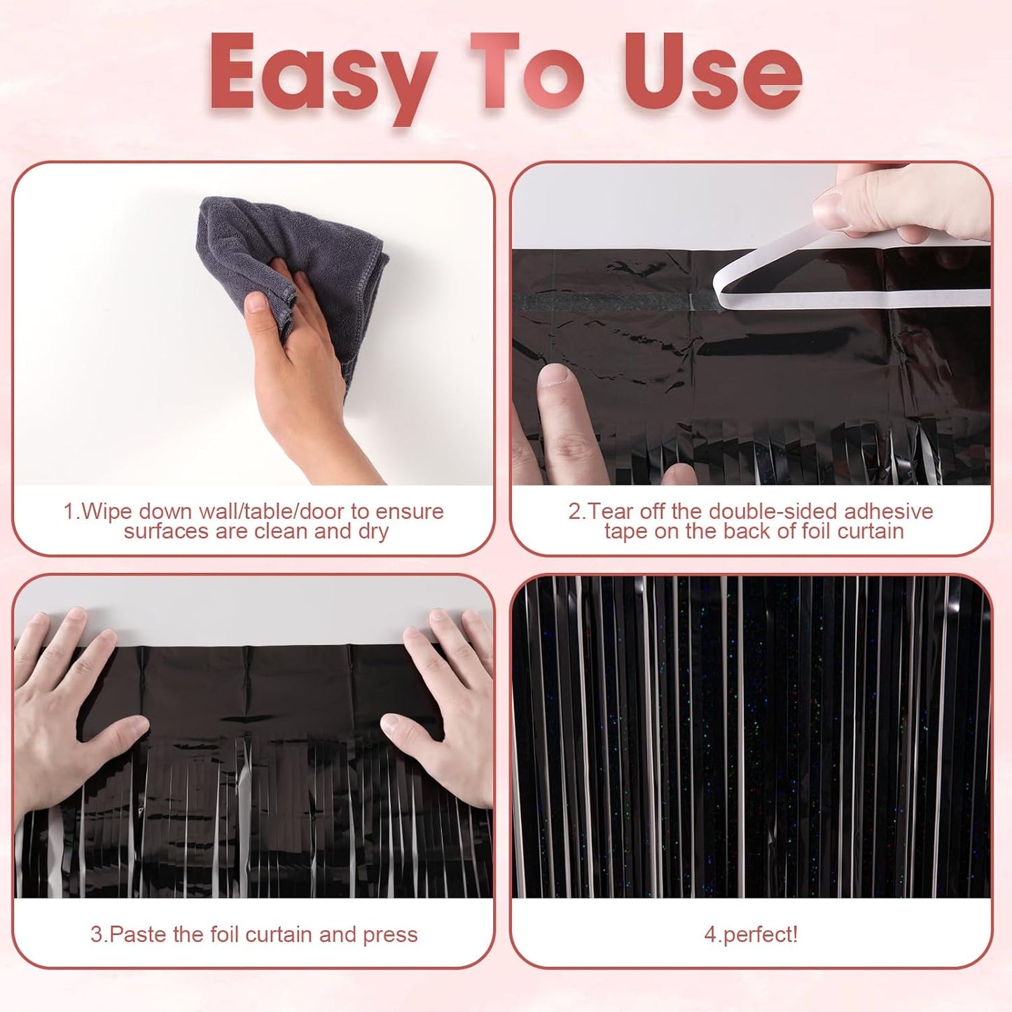 3 Pack 3.3 x 8.2 ft Laser Black Foil Fringe Backdrop Curtains, Tinsel Streamers Birthday Party Decorations, Fringe Backdrop for Graduation, Baby Shower, Gender Reveal, Disco Party