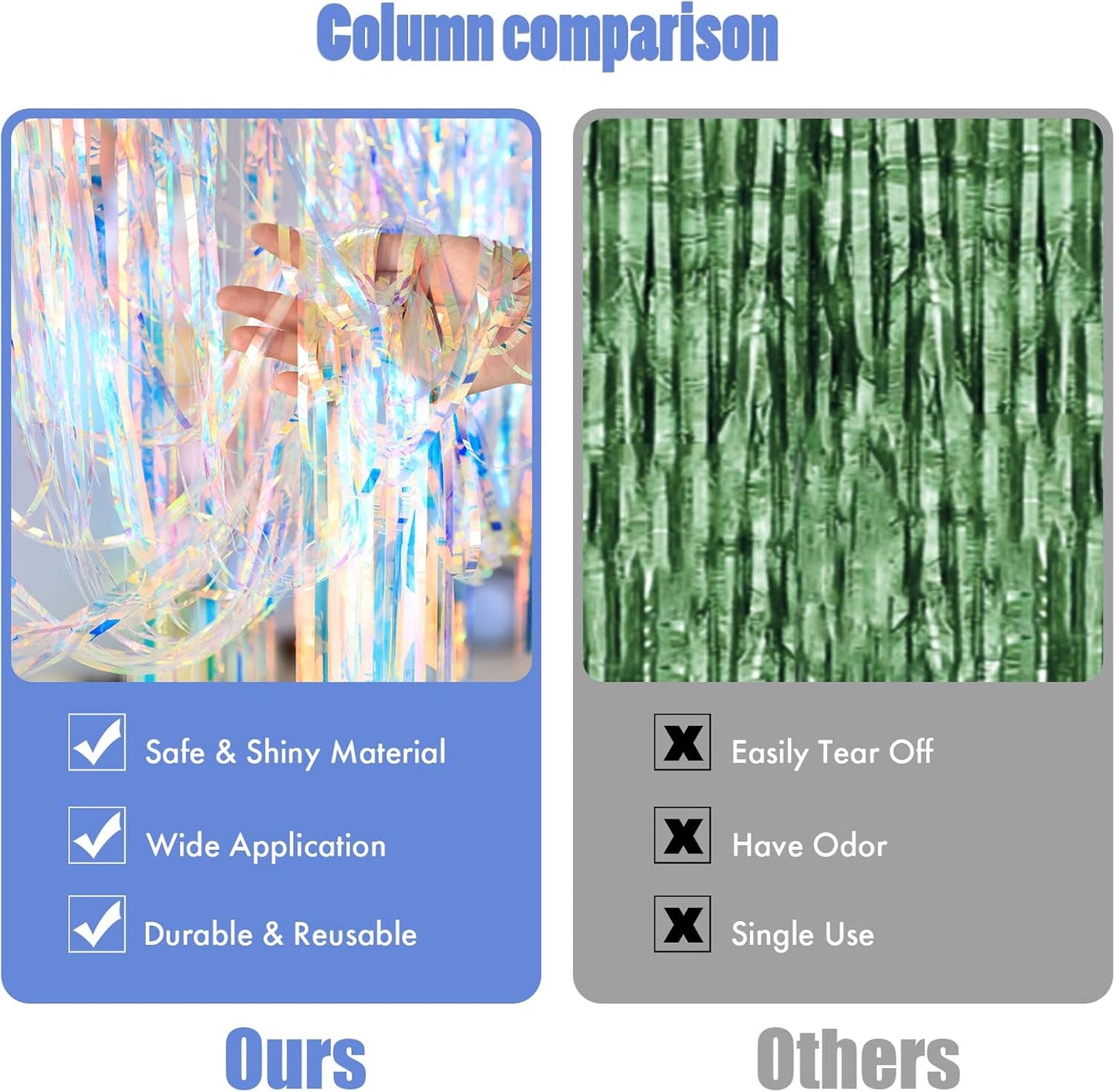 CANREVEL 2 Pack 3.2x6.5 Feet Iridescent Foil Fringe Backdrop Curtains, Neon Transparent Holographic Tinsel Streamers Party Decorations for Mermaid/Frozen/Sea/Euphoria/ERAS Party