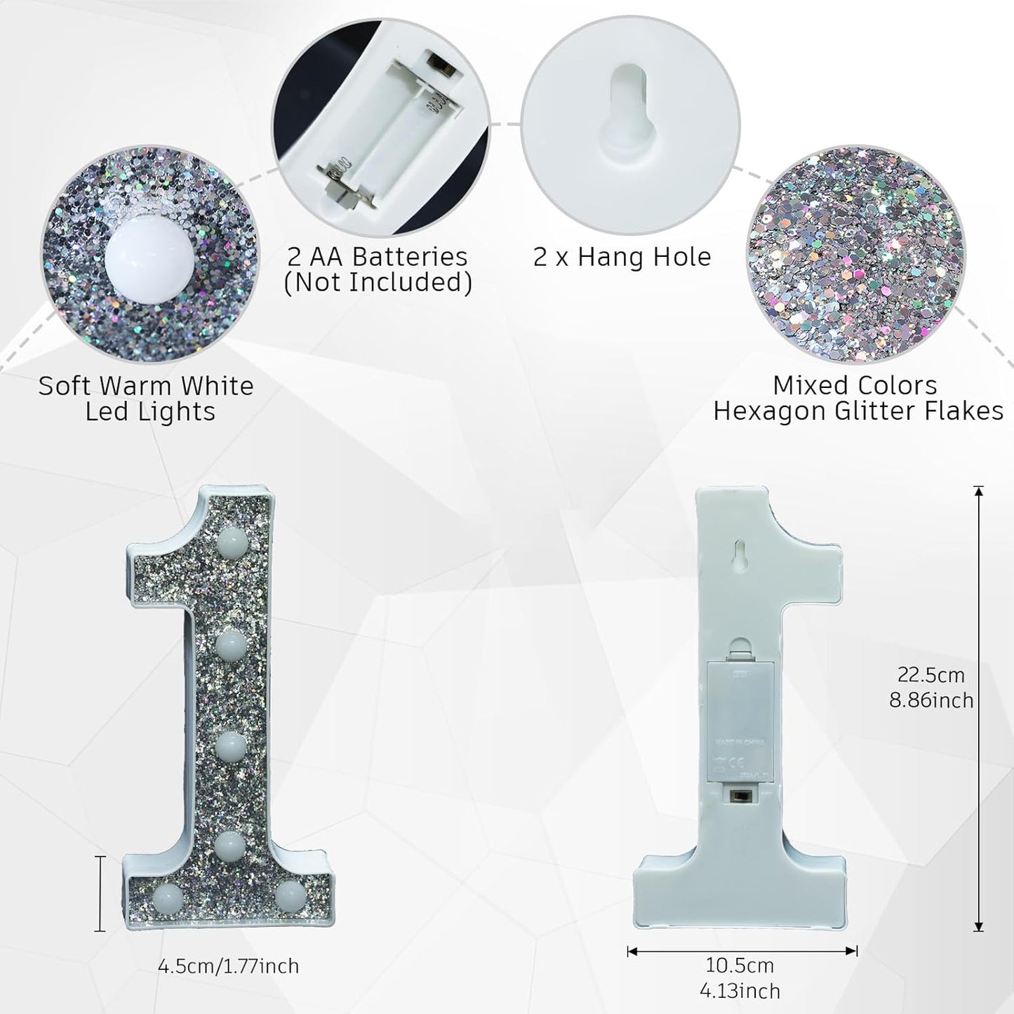 Light Up Letters, Marquee Light Letters for Table Decorations, Glitter Light Up Signs for Prom, Events, or Engagement Party Decor, Featuring Alphabet & Number Lighted Letters, Number 1