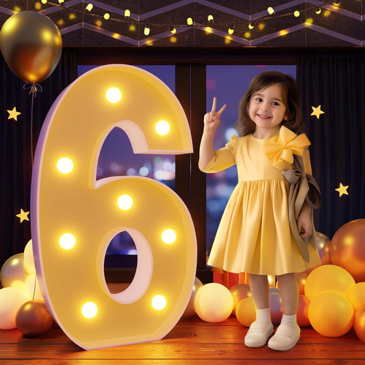 Marquee Numbers 3 Feet Tall Large Light Up Numbers 6th 16th Sweet Sassy and Six Birthday Decorations Girl Boy Big Yellow Light Outdoor Anniversary Decorations Balloon Arch Kit Party Backdrop 6