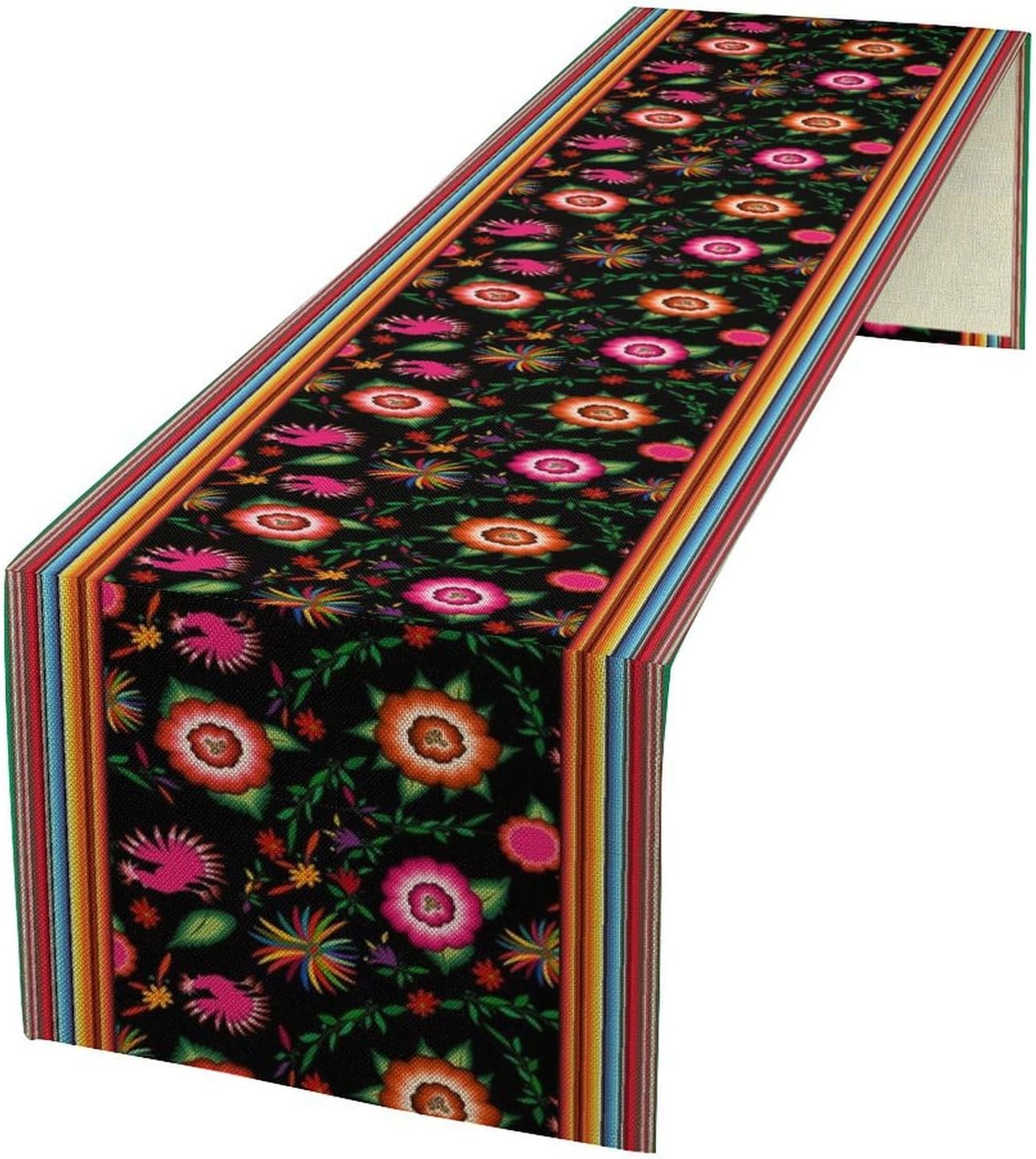 Mexican Table Runner,Colorful Flowers Cinco De Mayo Decor Table Runner for Kitchen Dining Table Home Party Decoration 13x72 Inch
