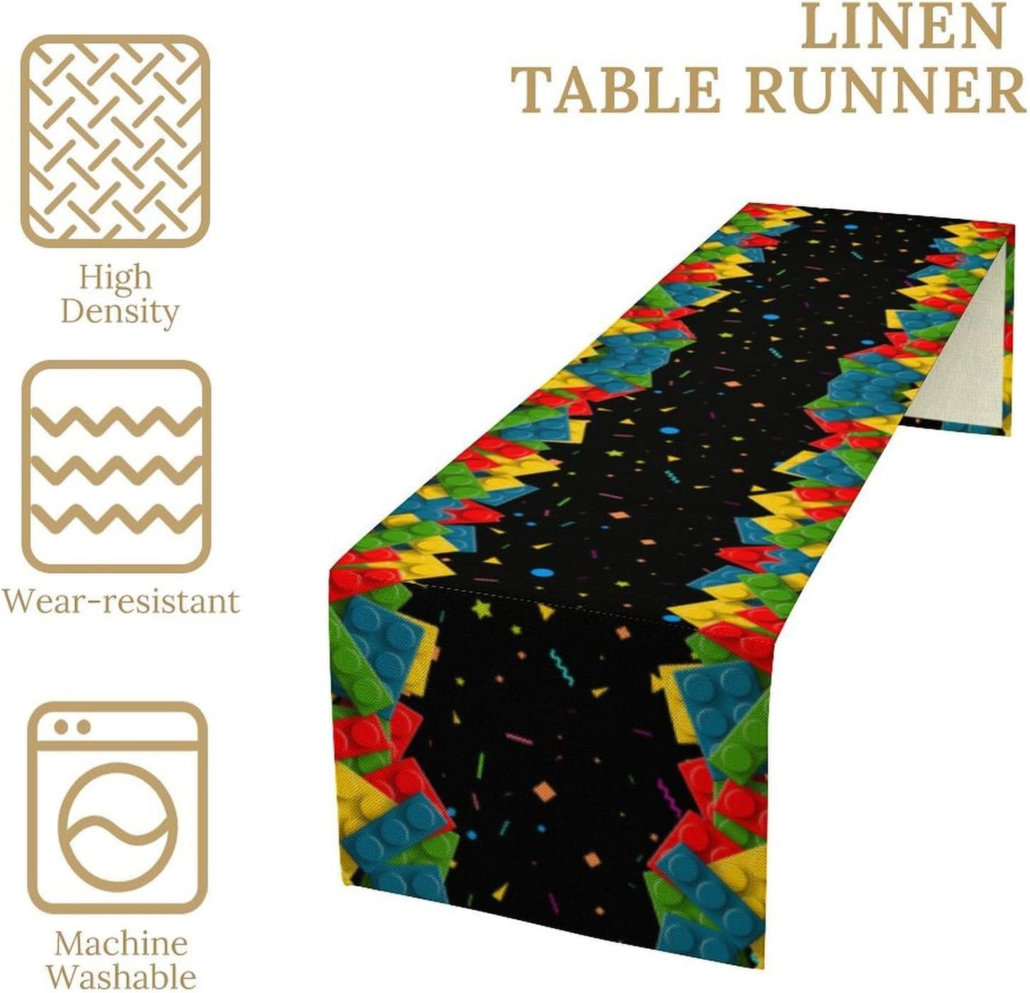 Building Blocks Table Runner Party Celebrating Colorful Blocks Table Runner for Kids Teens Bedroom Living Room Kitchen Birthday Party Decor Table Runner 13x108 Inch