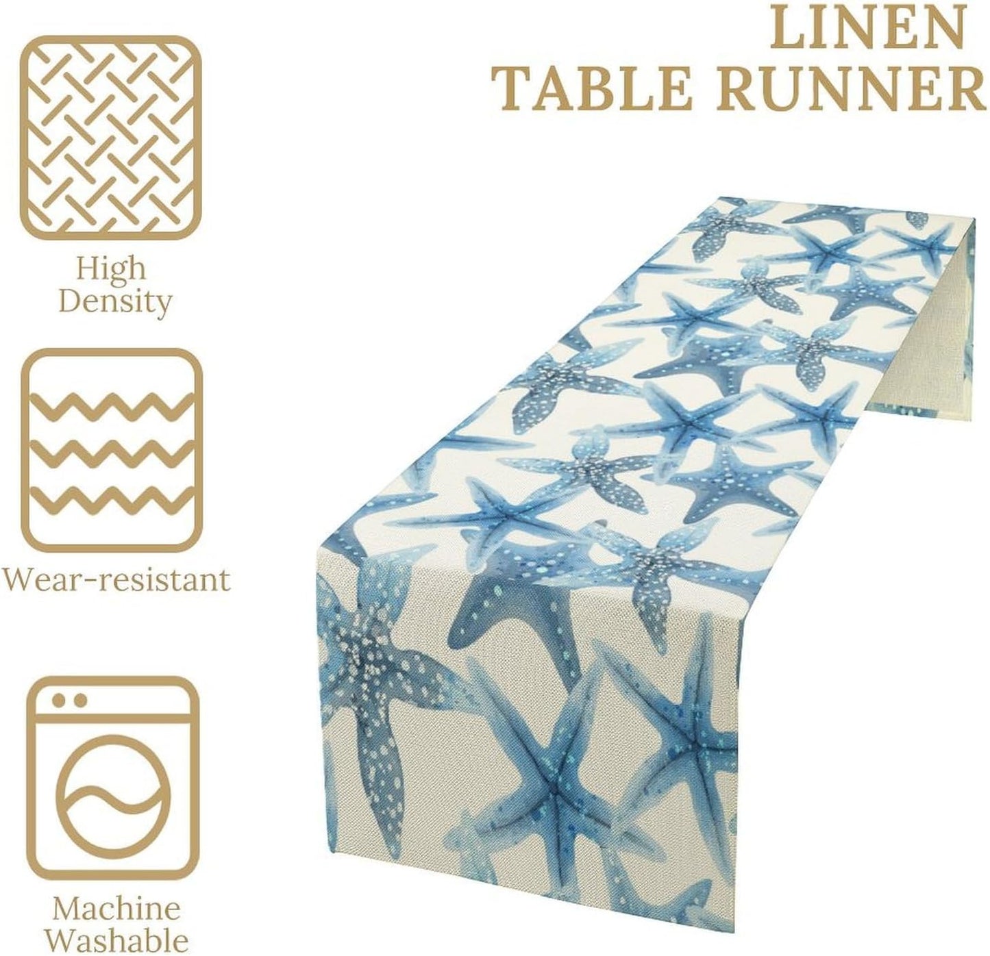 Starfish Plaid Table Flag Green Plaid and Marine Life Starfish Kitchen Table Flag Suitable for Birthday Party Restaurant Decoration Outdoor Picnic 13 * 120 Inch