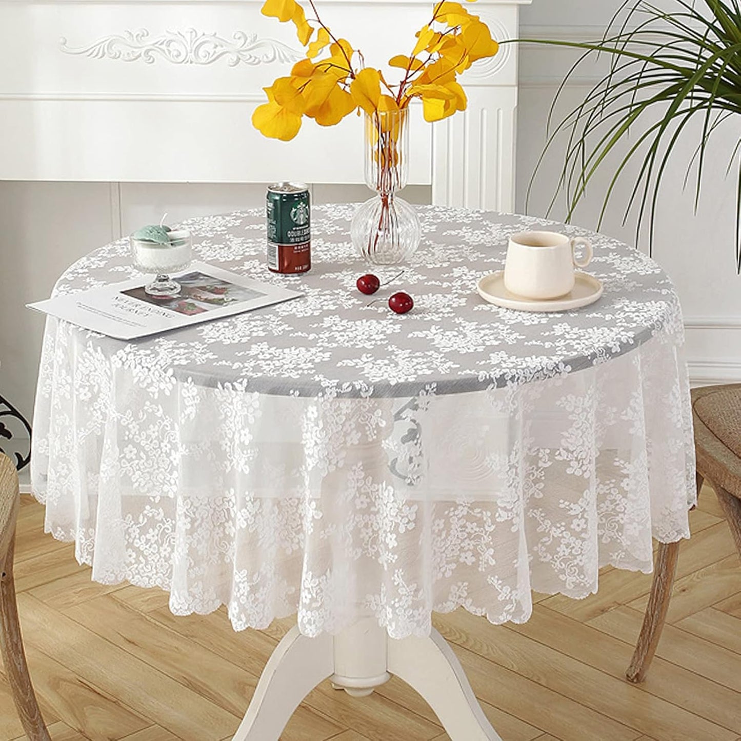 Jeloris Round Lace Tablecloth with Elegant Scalloped Bottom for Any Special Event Such as Wedding, Birthday Party, Baby Shower, Anniversary (78 inch, Style 1)
