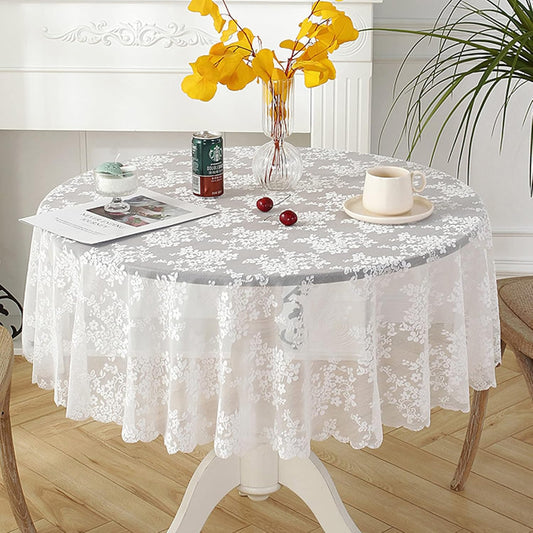 Jeloris Round Lace Tablecloth with Elegant Scalloped Bottom for Any Special Event Such as Wedding, Birthday Party, Baby Shower, Anniversary (78 inch, Style 1)
