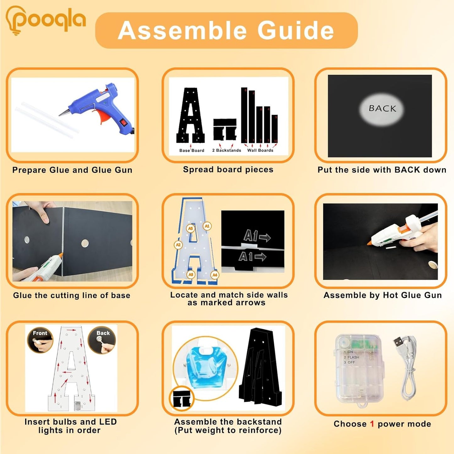 Pooqla 4 FT Marquee Light Up Letters, Black Marquee Letter Lights 4 Feet Tall, Giant Mosaic Sign Big for Balloons Birthday Party Anniversary Wedding Decorations, Warm White Letter Q