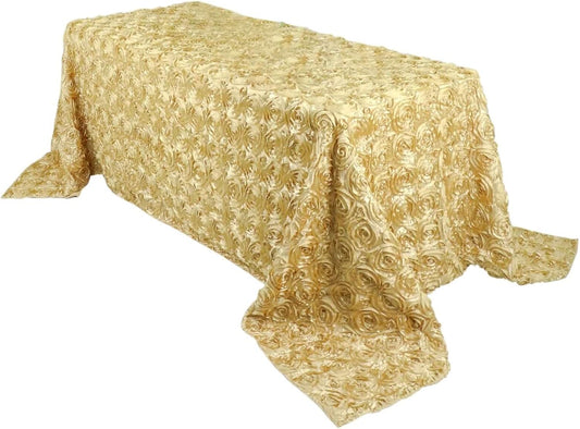 Efavormart 90"x132" Wholesale Rectangle Table Cover Champagne Grandiose Rosette 3D Satin Tablecloth for Wedding Party Event