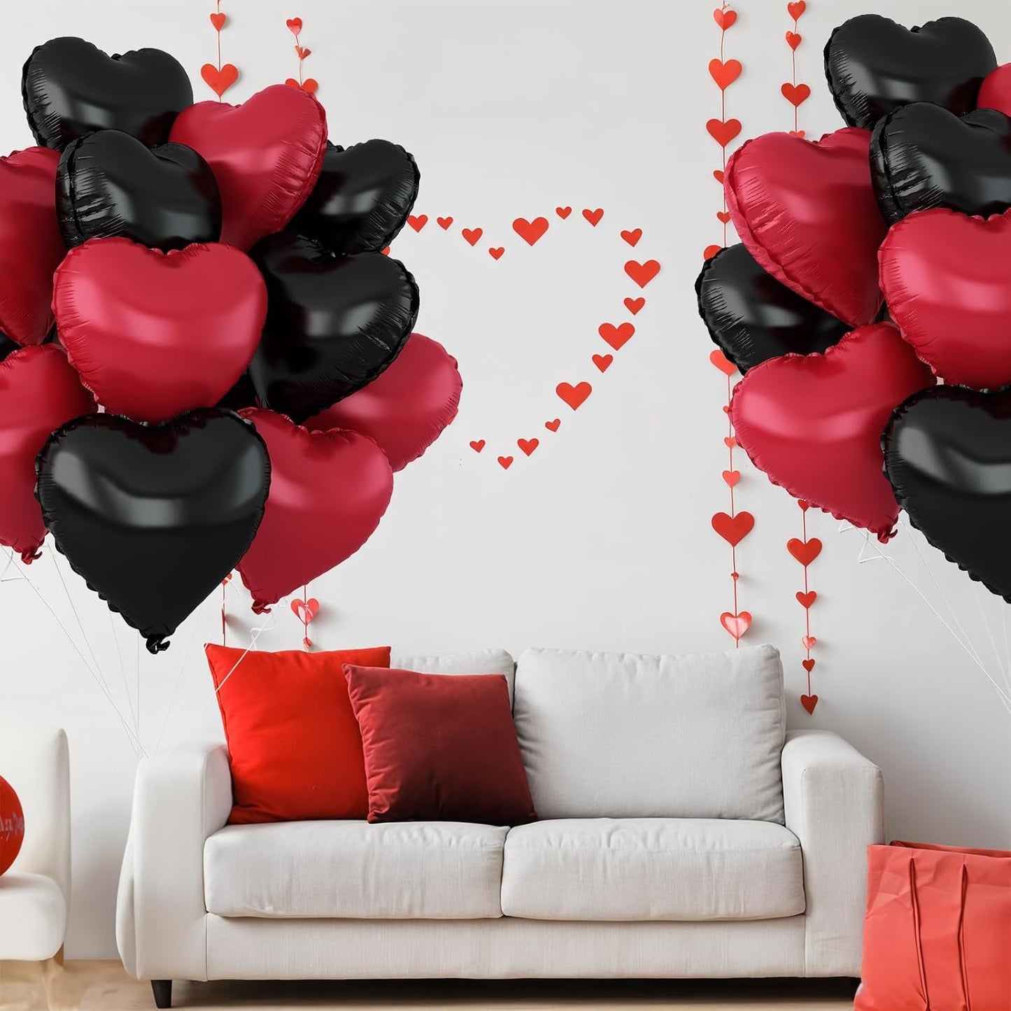 Black Red Heart Balloons,12Pcs 18Inch Black Metallic Red Heart Shaped Foil Helium Polyester Film Balloons for Birthday Anniversary Wedding Engagement Party Decorations